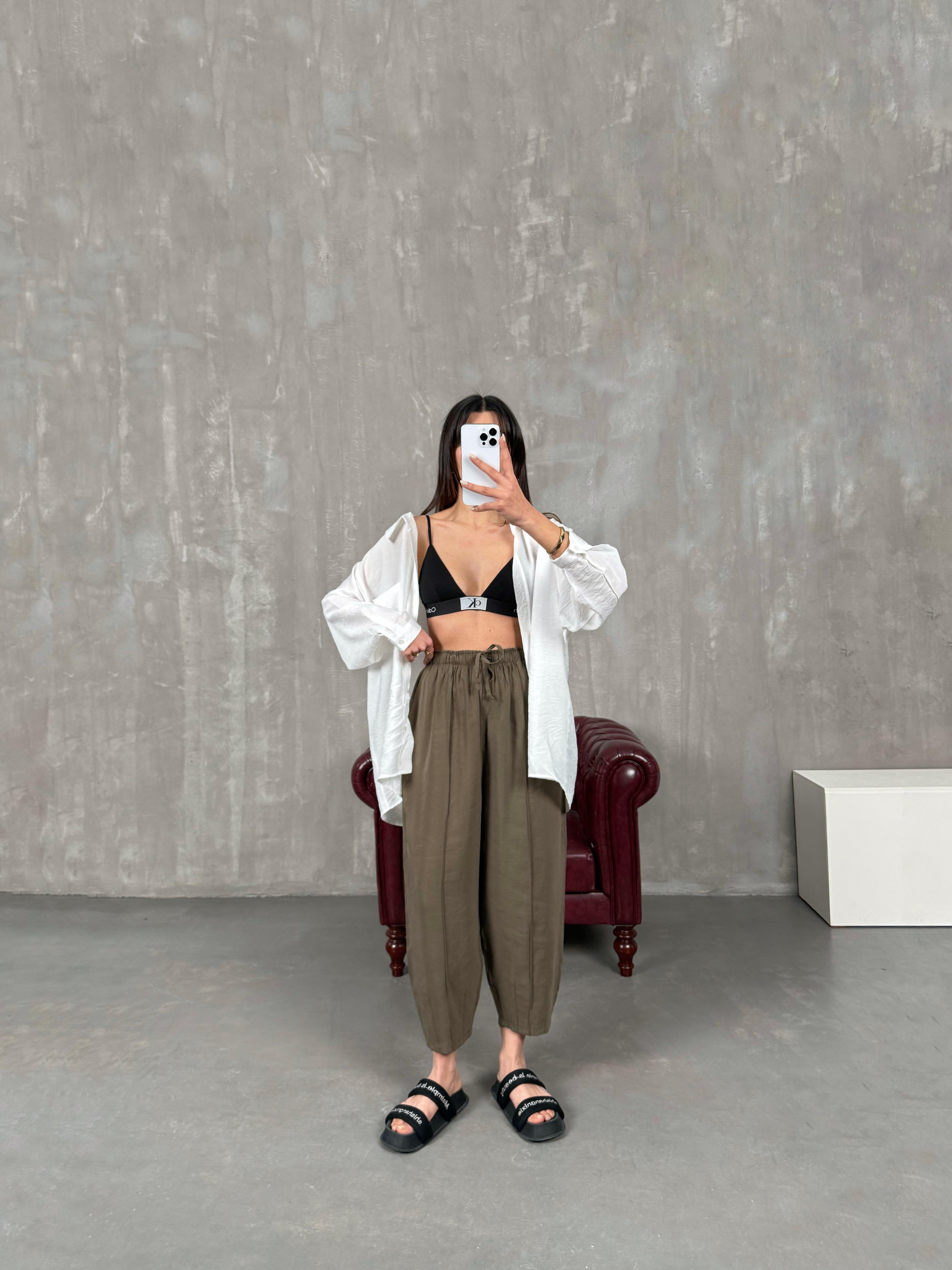 Orfi Koyu Vizon Çımalı Tensel Şalvar Pantolon