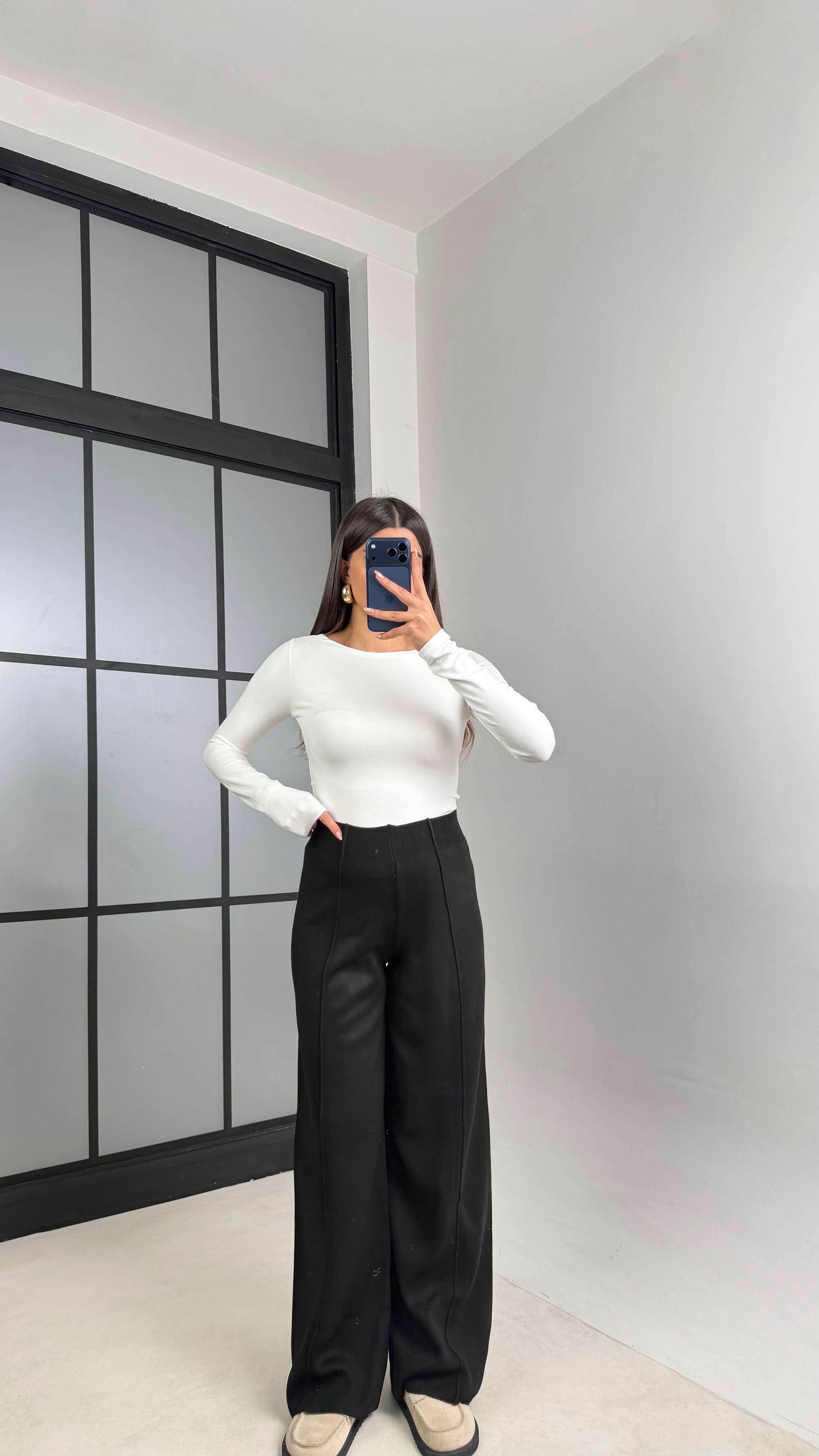 Siyah Beli Lastikli Dikiş Detaylı Triko Pantolon GAUS-00856GAUSPANTOLONGAUS-00856