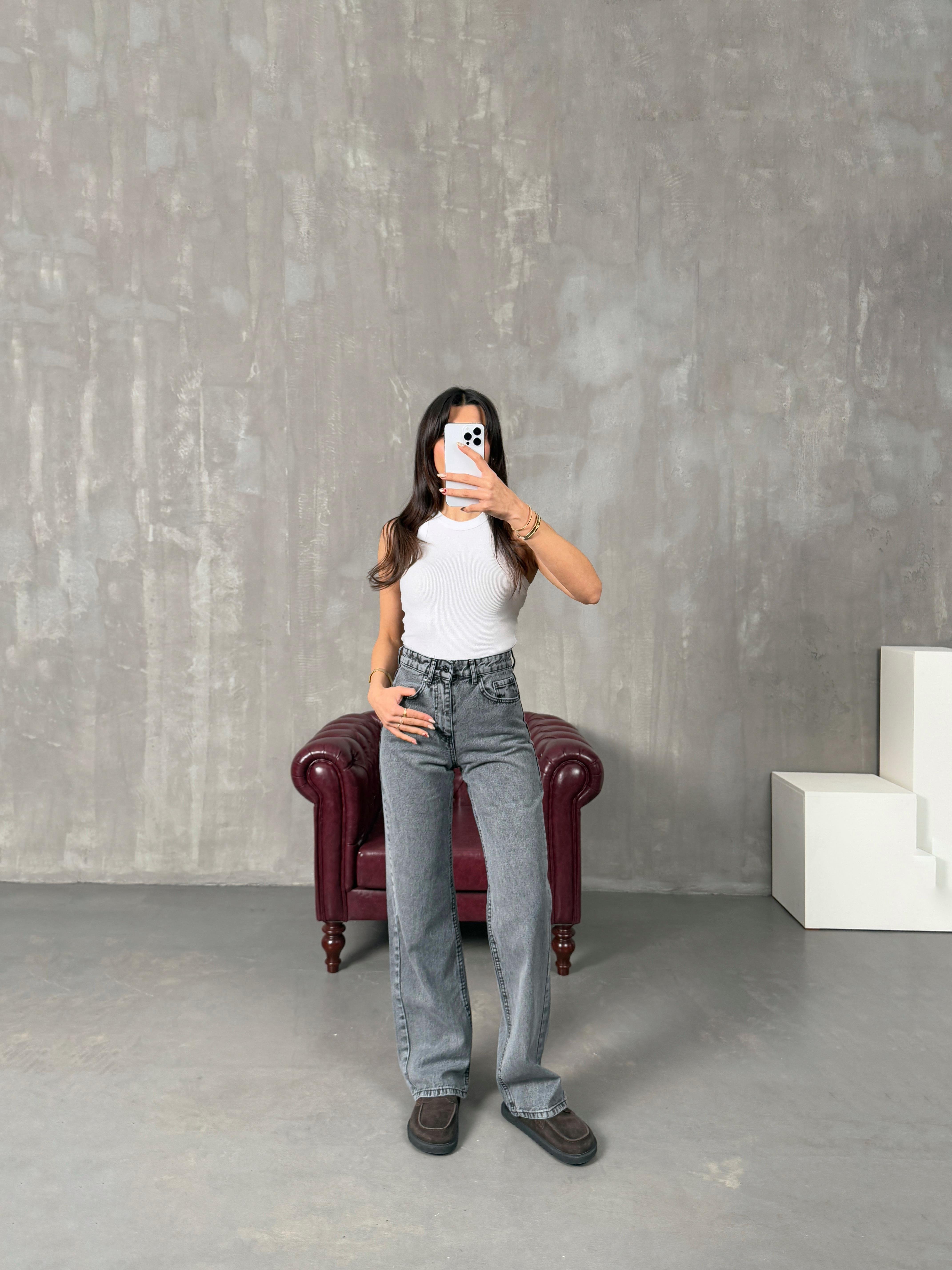 Sinka Füme ZR Model Wide Leg JeanGausDENİM PANTOLONGU100145