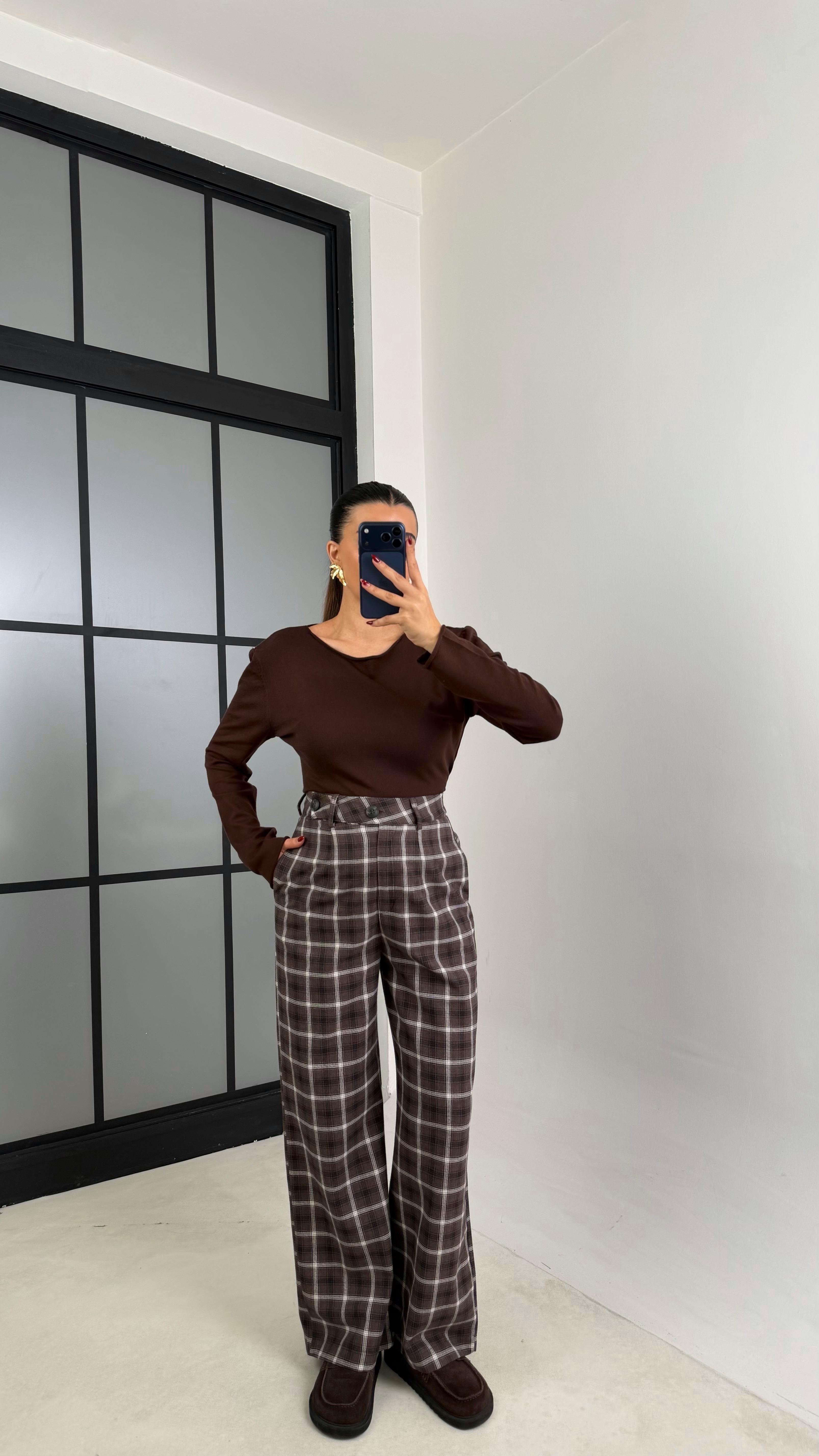 Kahve Cepli Ekoseli Pantolon GAUS-00806GAUSPANTOLONGAUS-00806