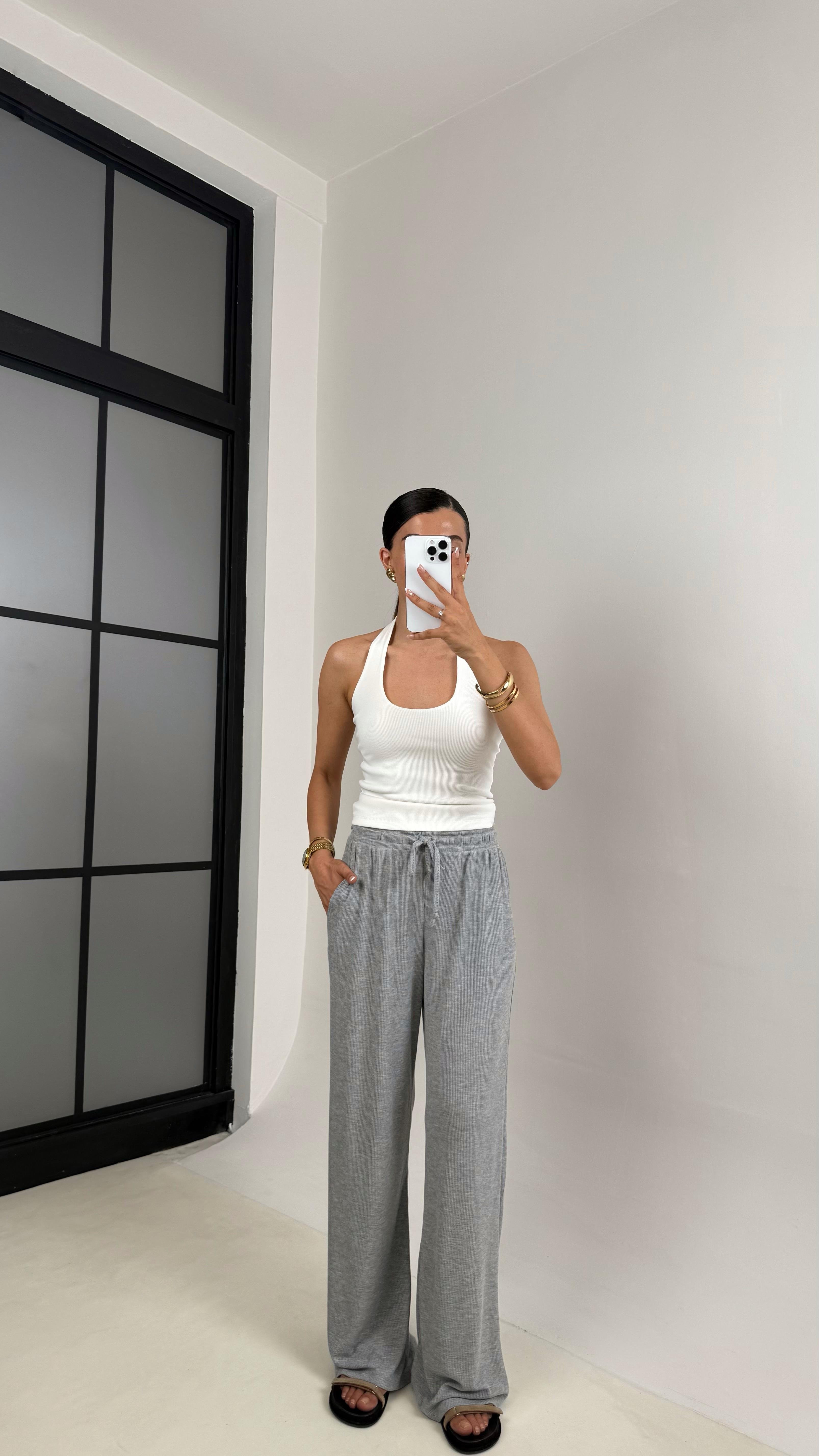 Gri Beli Lastikli Cepli Triko Eşofman Altı Gaus00594GausEŞOFMANGU1002388