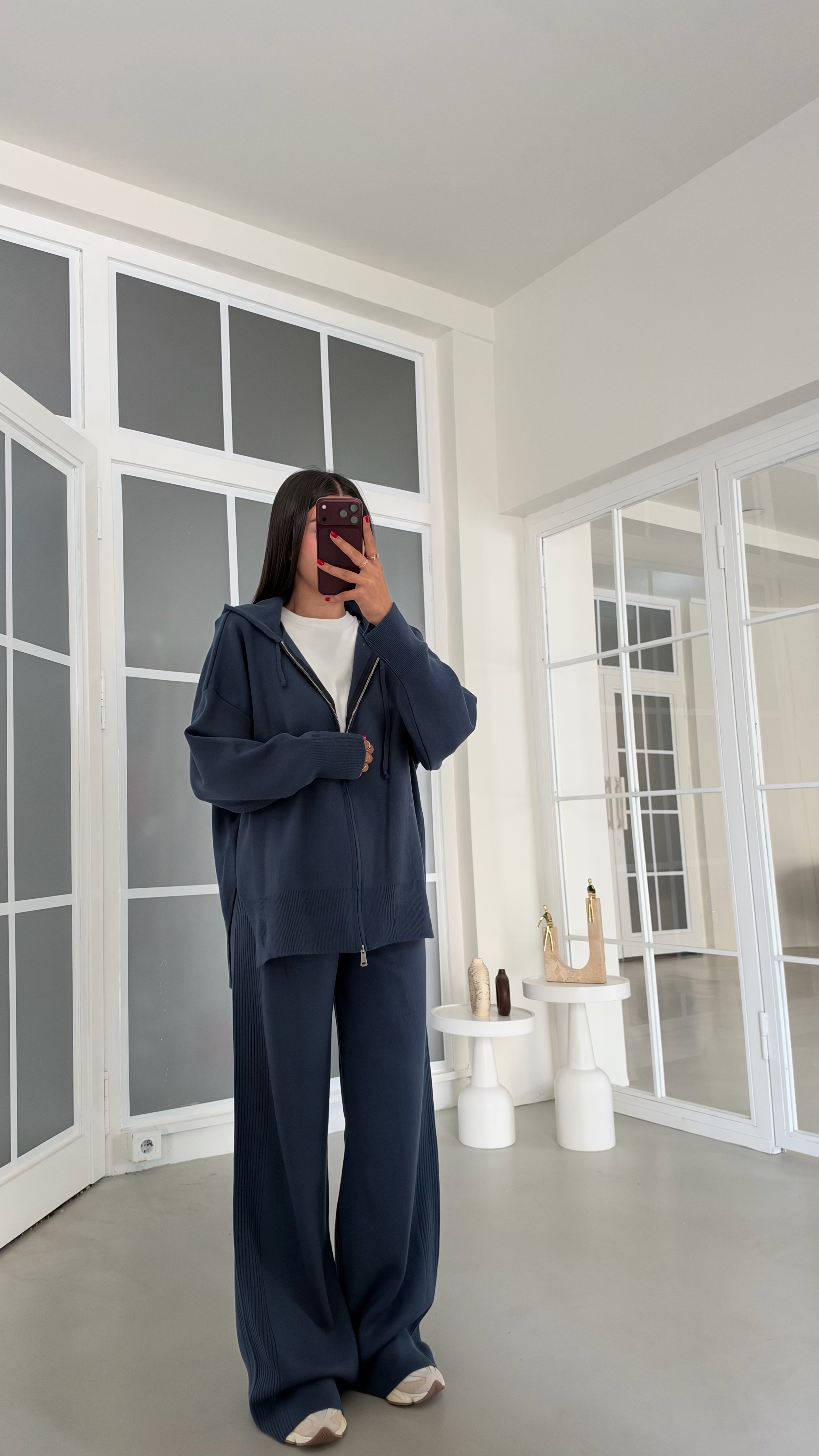 Koyu Mavi Çift Fermuarlı Hırka Beli Lastikli Pantolon İkili Triko Takım GAUS-02294GAUSTAKIMGAUS-02294