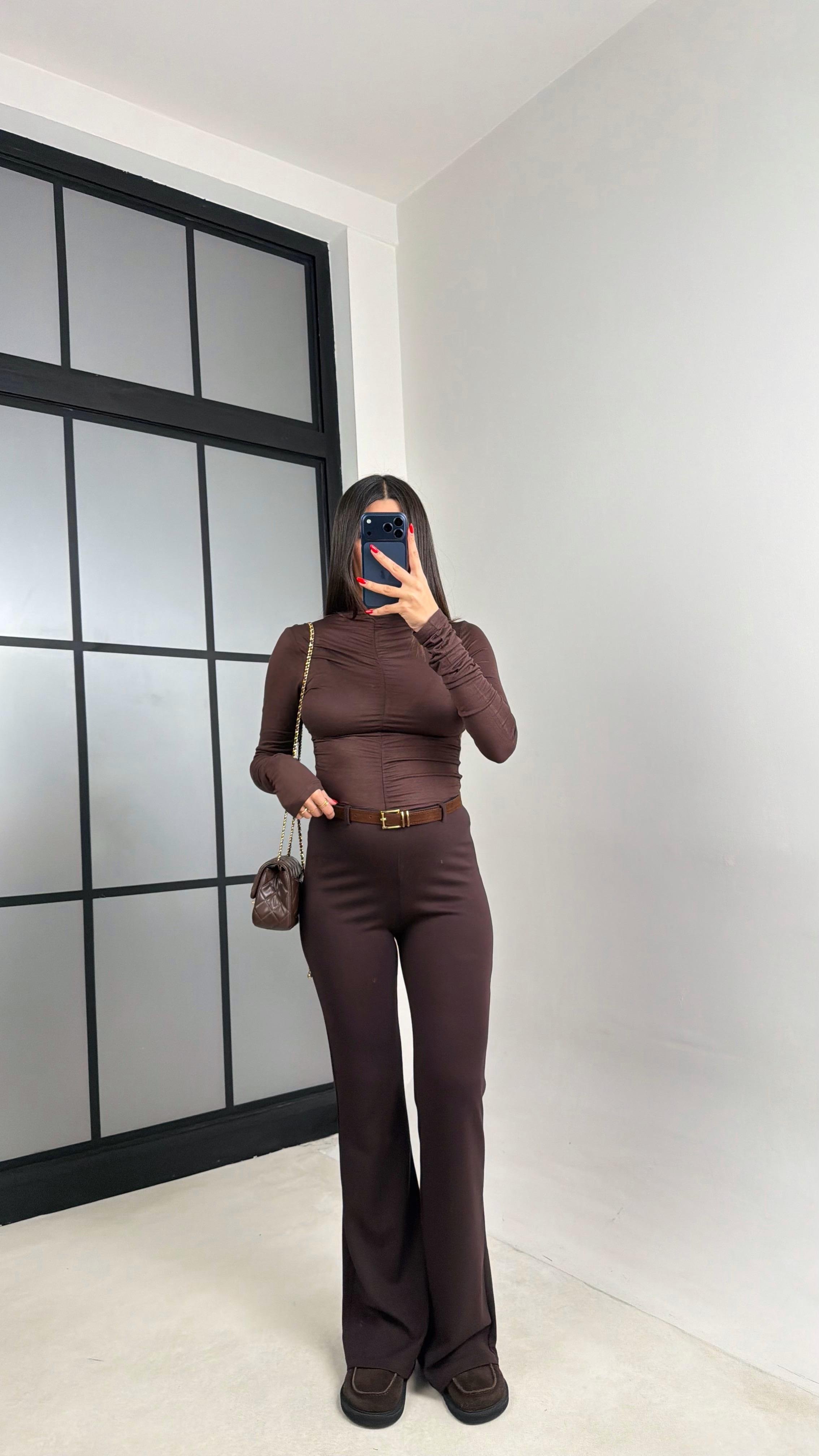 Kahve Kemerli Palazzo Tayt Pantolon GAUS-00958GAUSPANTOLONGAUS-00958