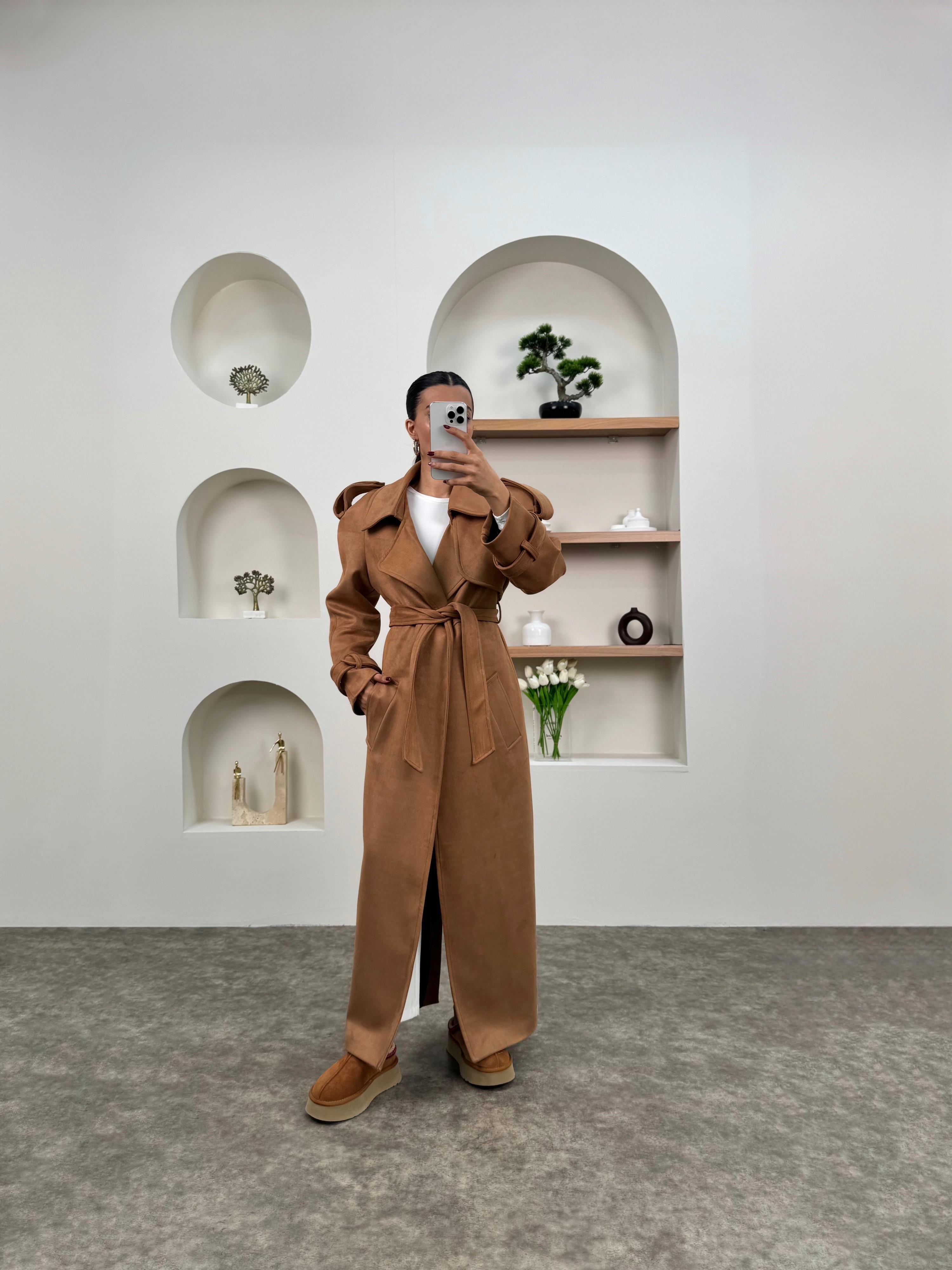 Aura Camel Kuşaklı Premium Süet KabanGausKABANGU00903537