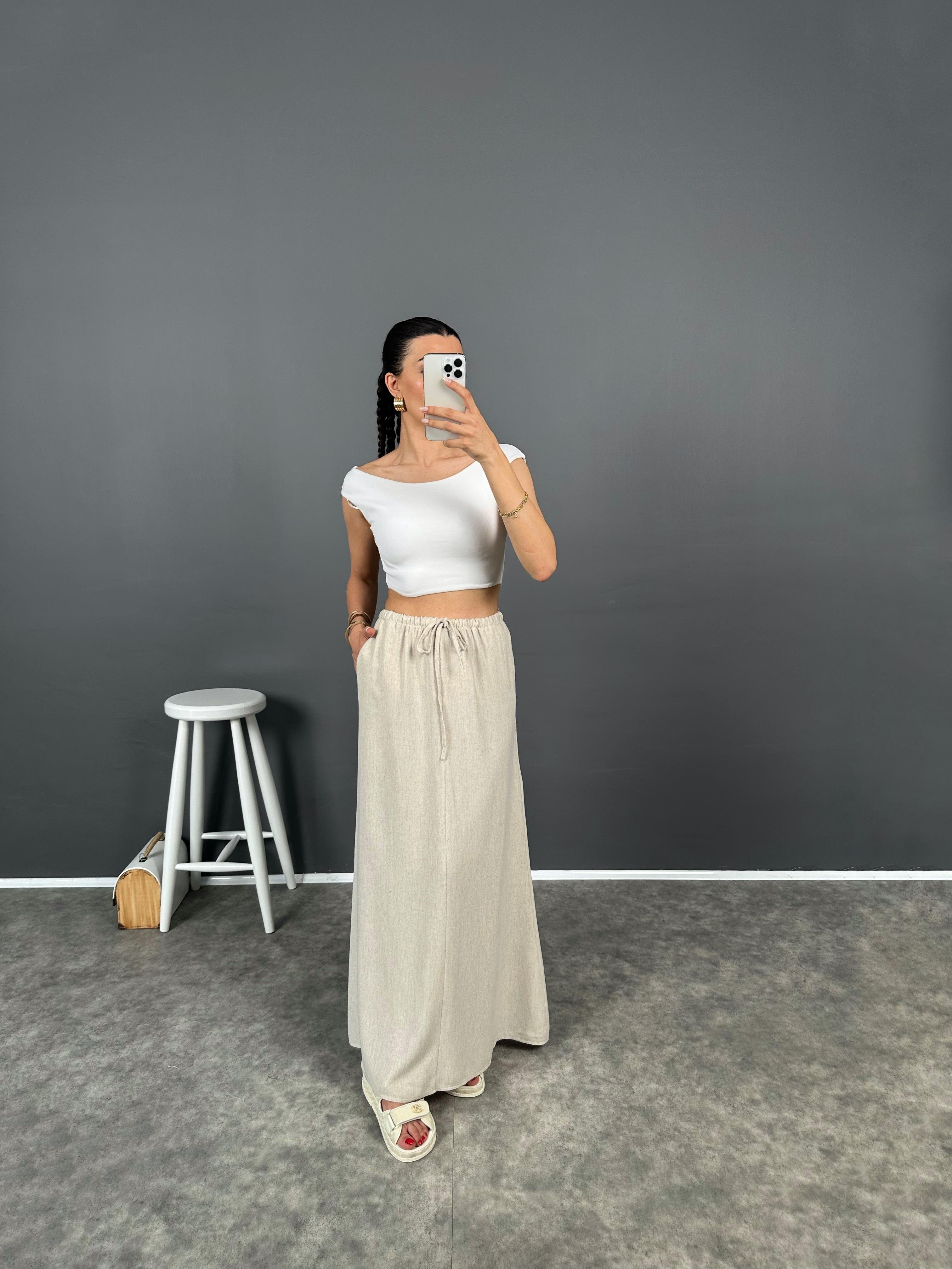 Keten Beli Lastikli Maxi Boy Etek