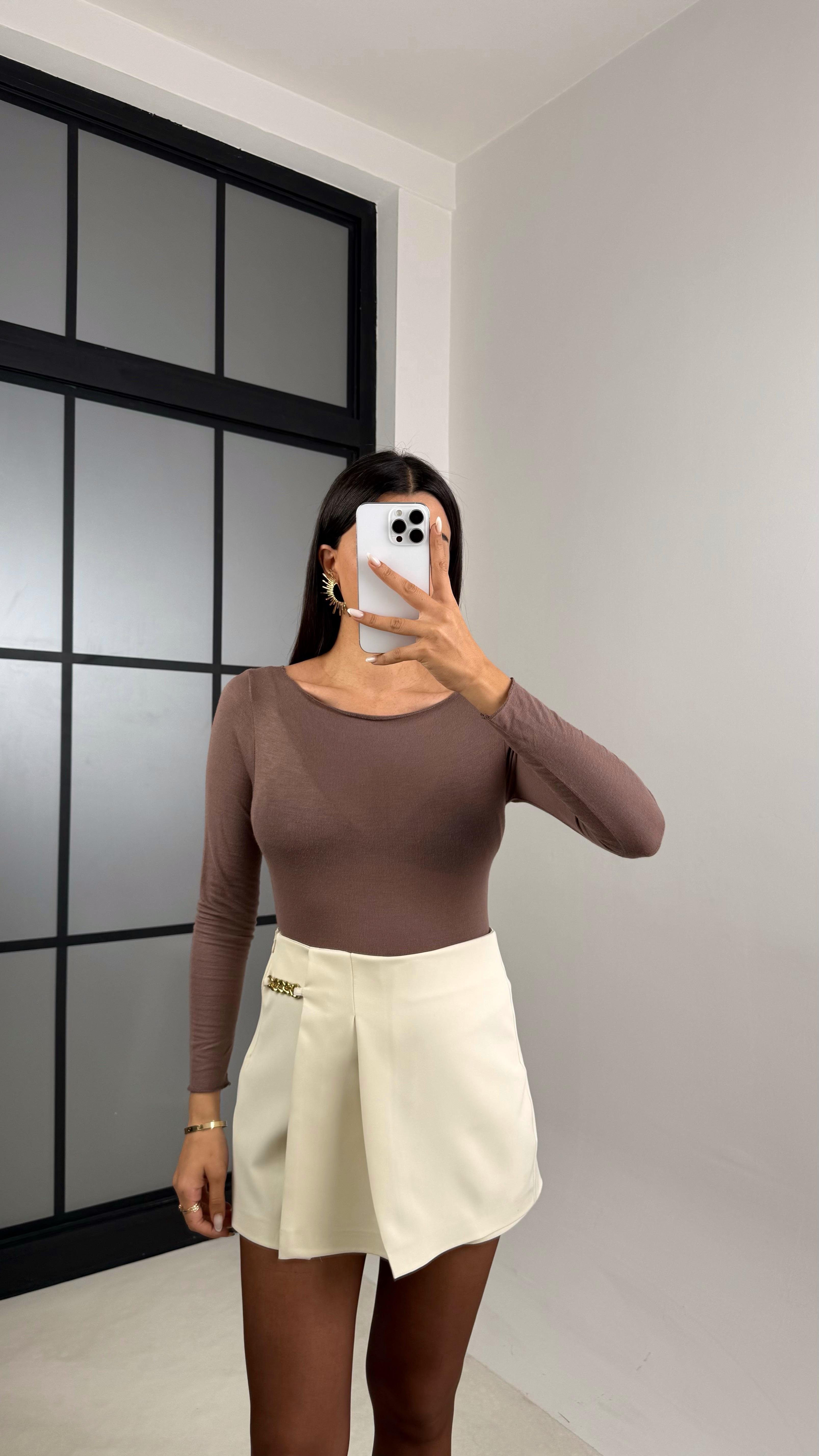 Krem Zincir Detaylı Şort Etek GAUS-00590GAUSETEKGAUS-00590