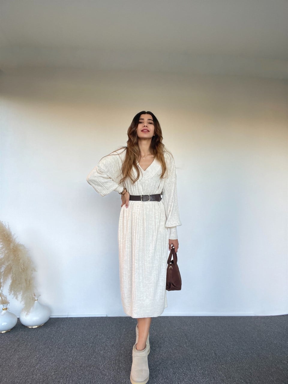 Bej Triko ElbiseGausELBİSEGU00525