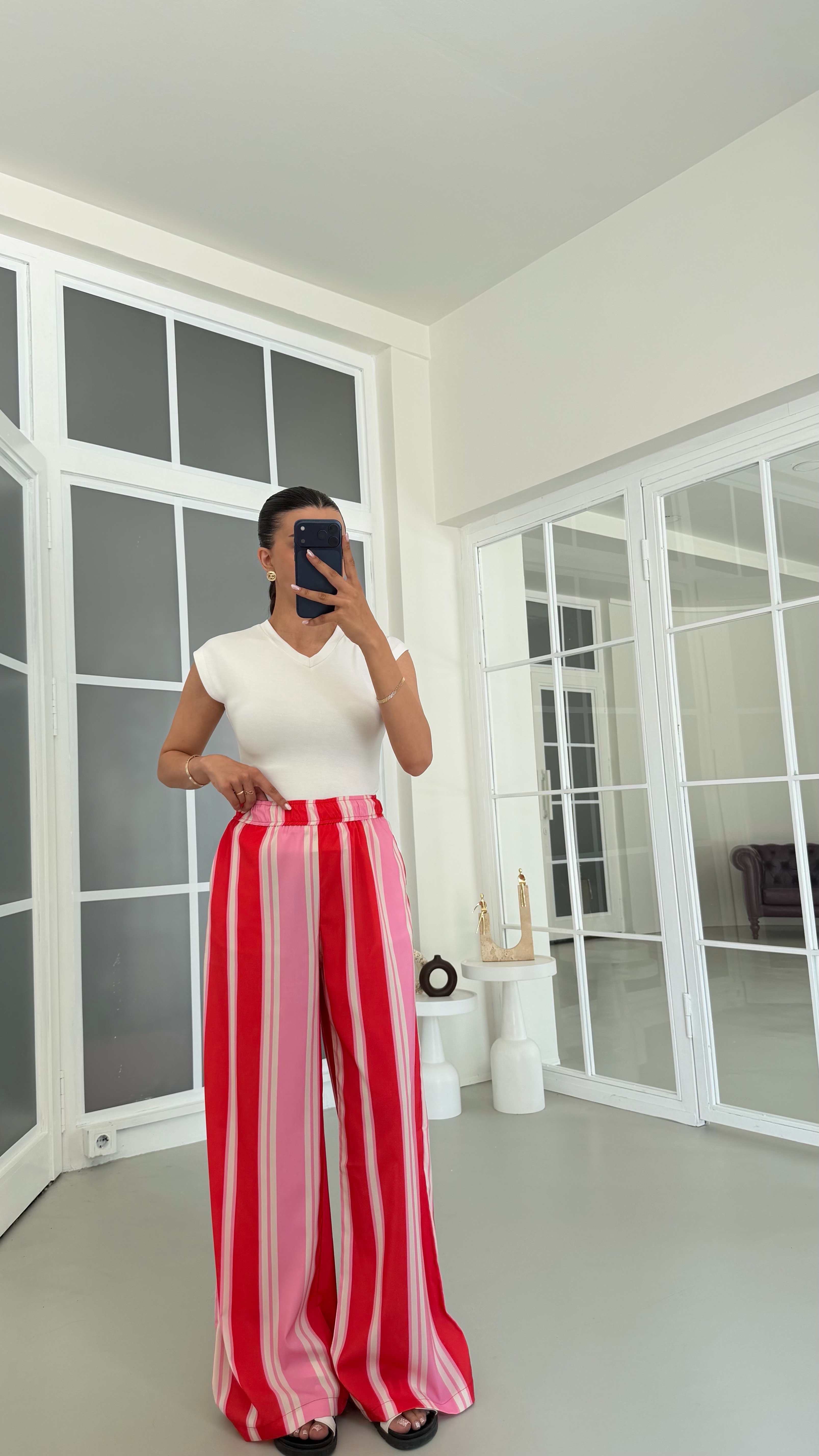 Kırmızı Beli Lastikli Şeritli Pantolon GAUS-01824GAUSPantsGAUS-01824