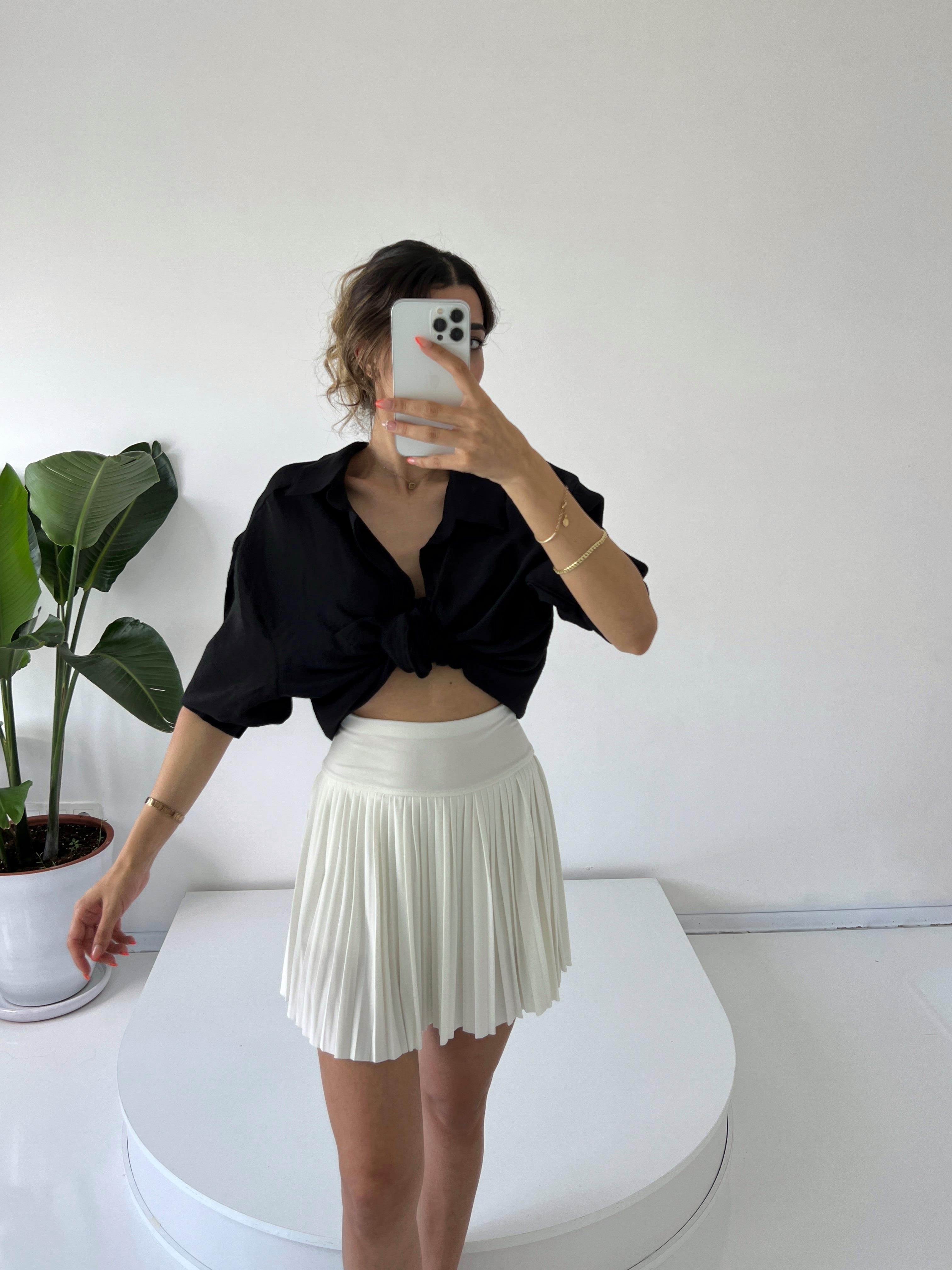 Bloom Beyaz Pileli İçi Şort Astarlı Etek 