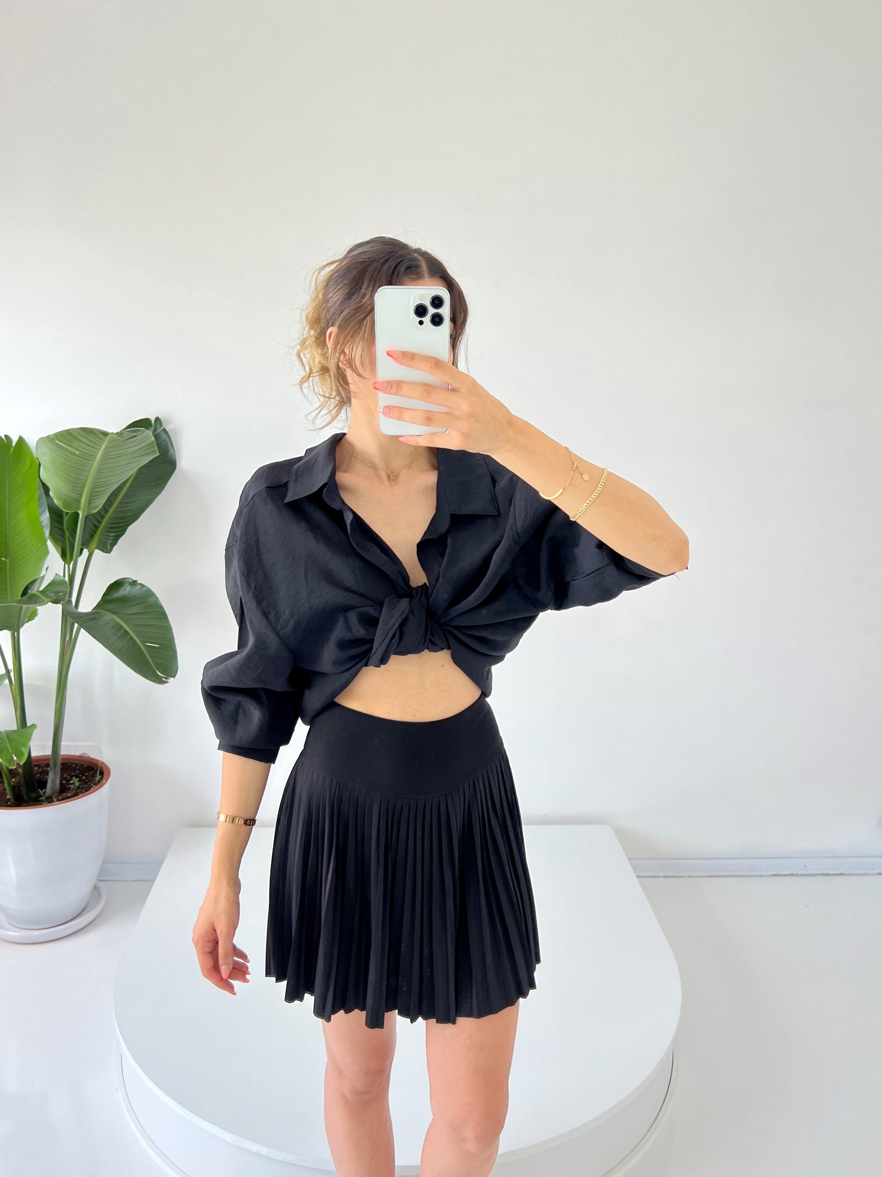 Bloom Siyah Pileli İçi Şort Astarlı Etek 