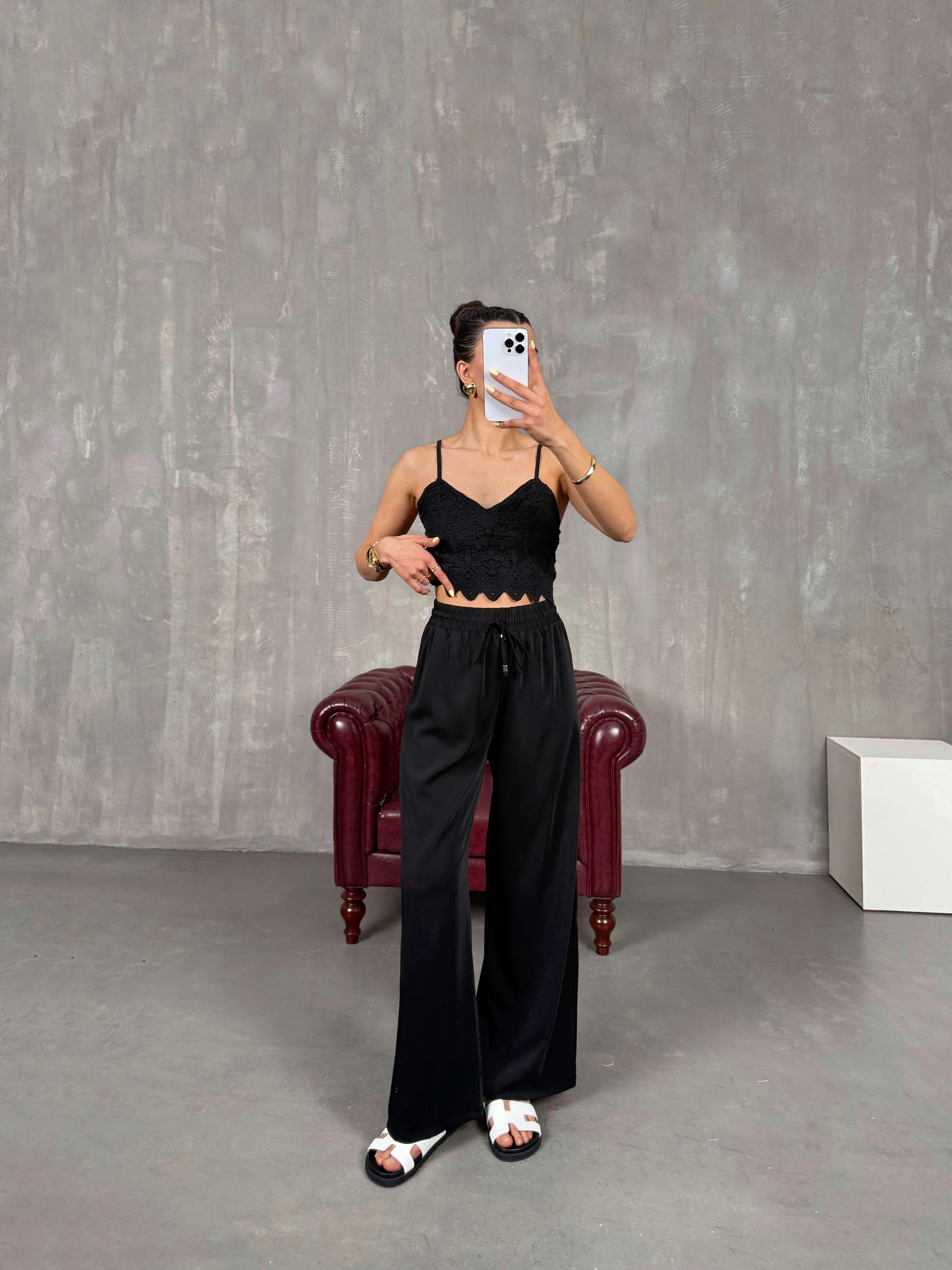 Siyah Beli Lastikli Salaş Pantolon Gaus00121GausPANTOLONGU1001272