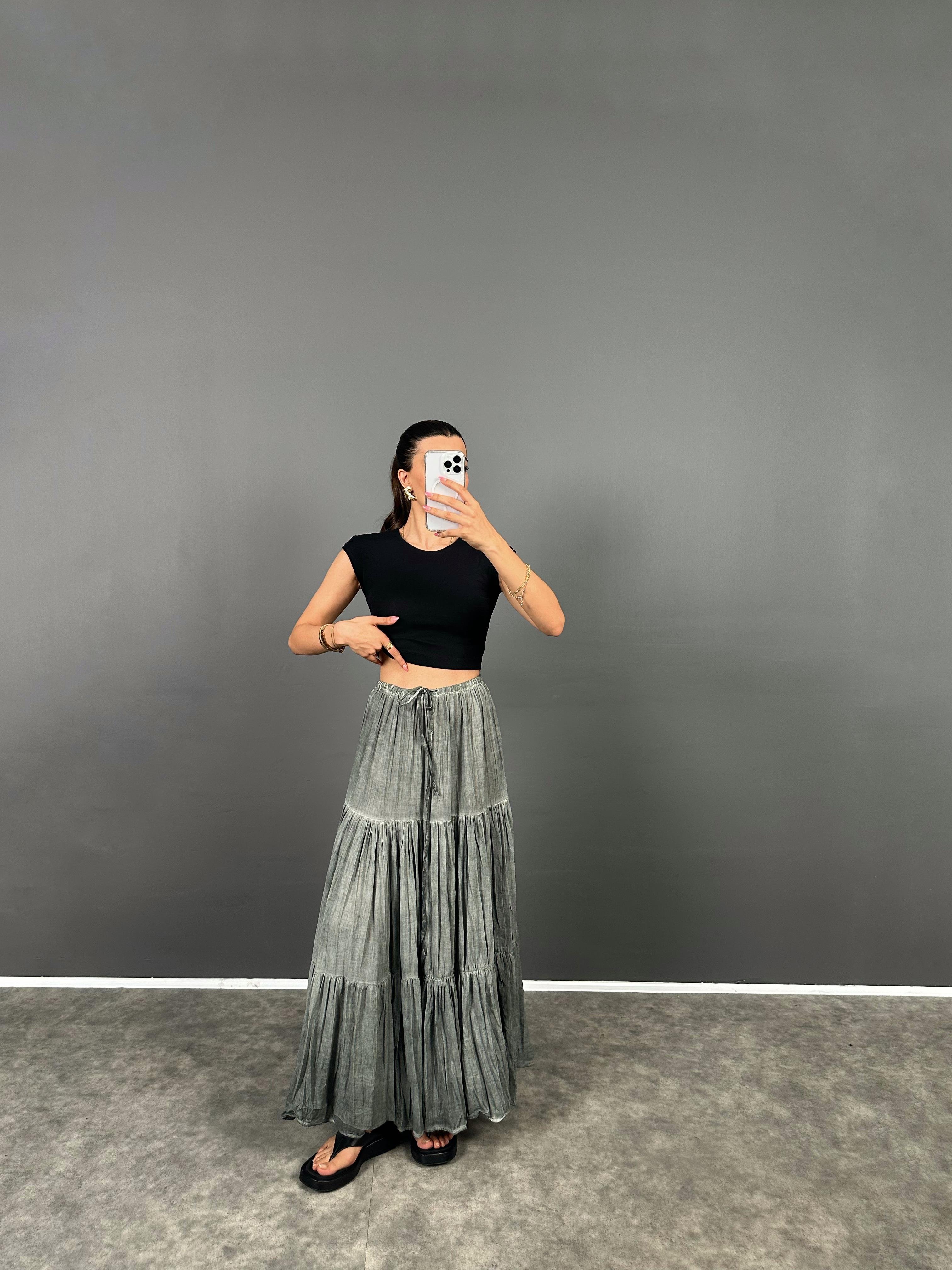 Sed Eskitme Haki Beli İp Lastikli Fırfırlı Uzun Etek