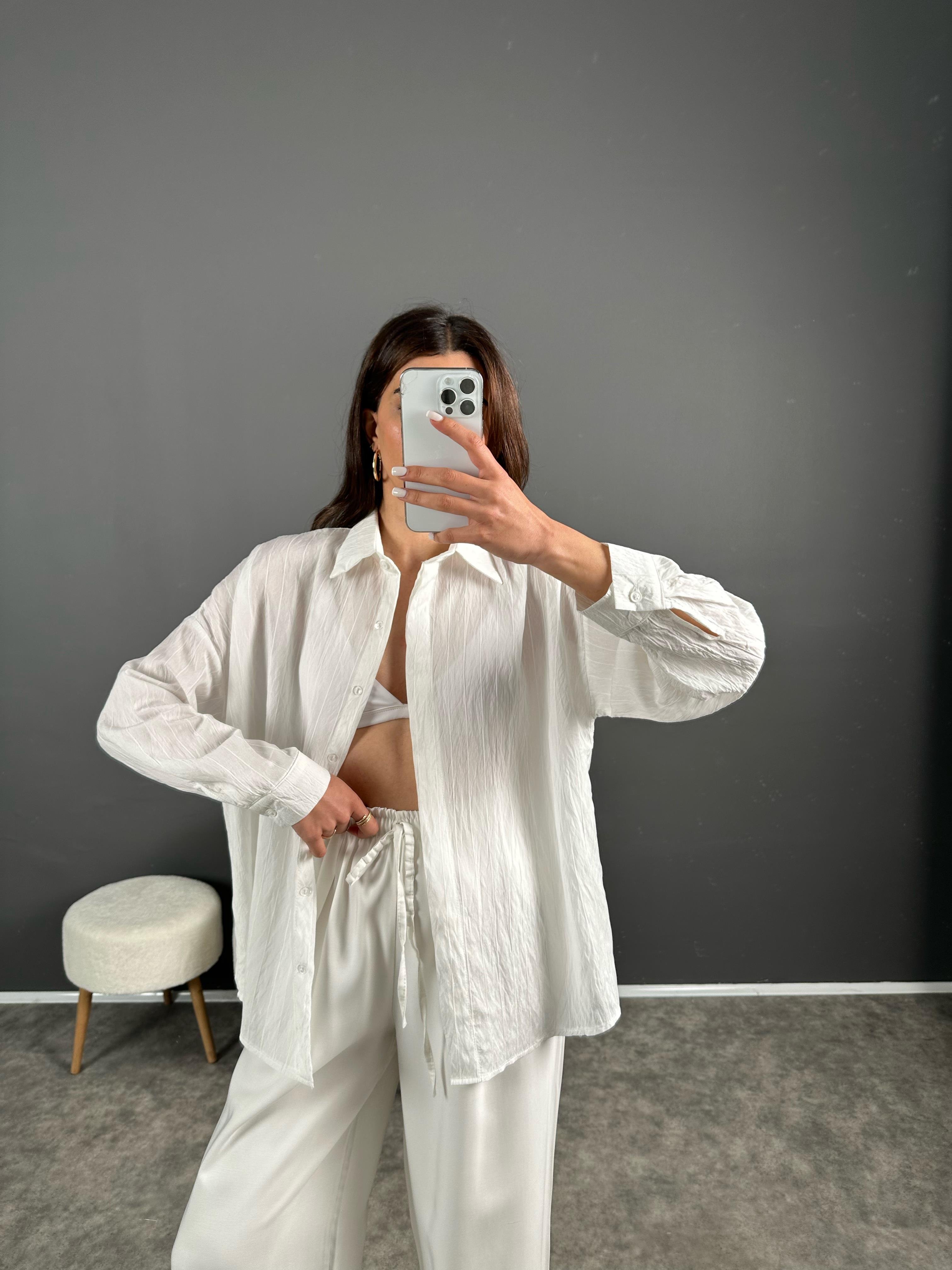 Rida Beyaz Oversize Premium Gömlek 