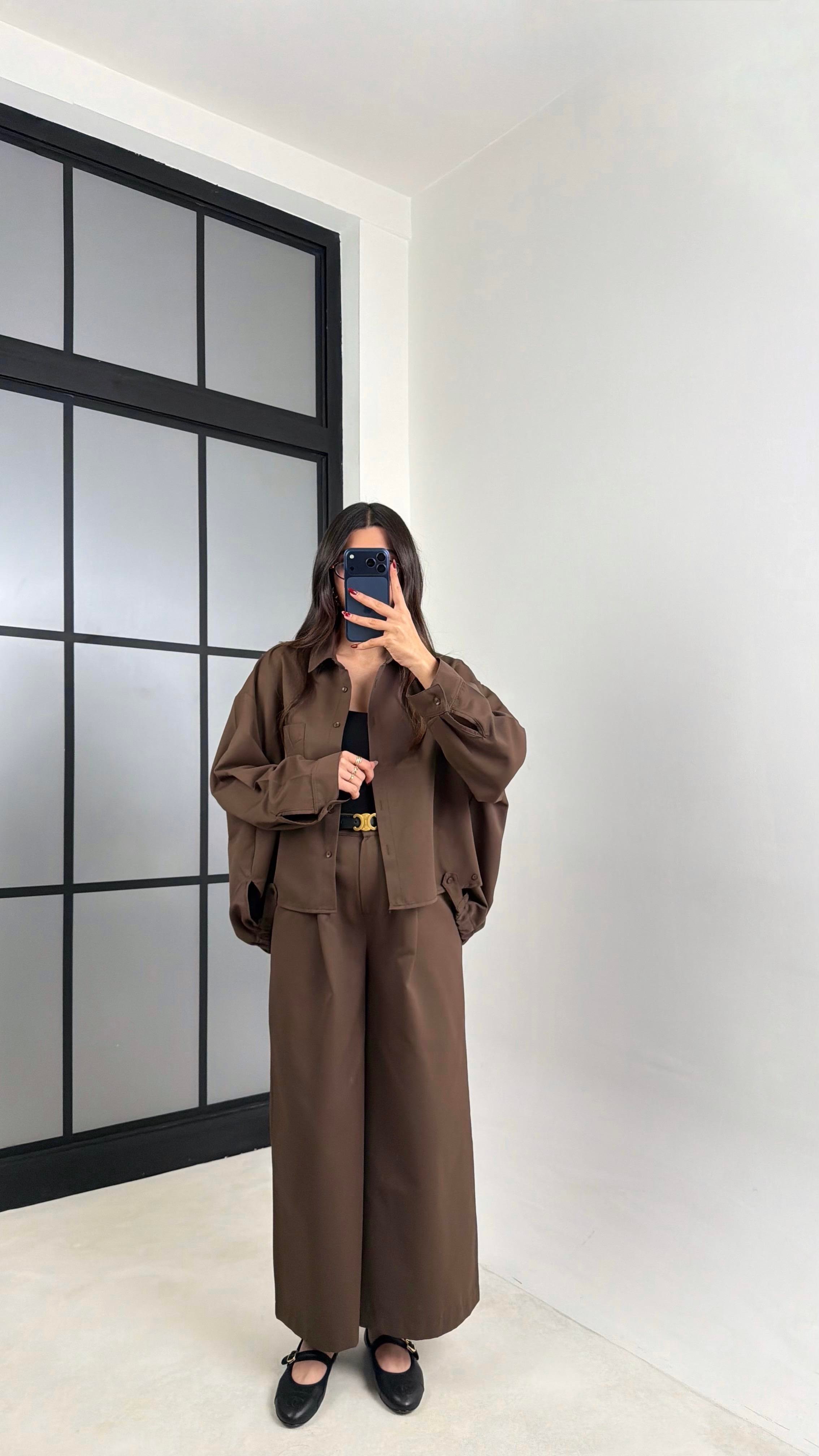 Kahve Gömlek Beli Lastikli Pantolon İthal Kumaş Takım GAUS-00799GAUSSuitsGAUS-00799
