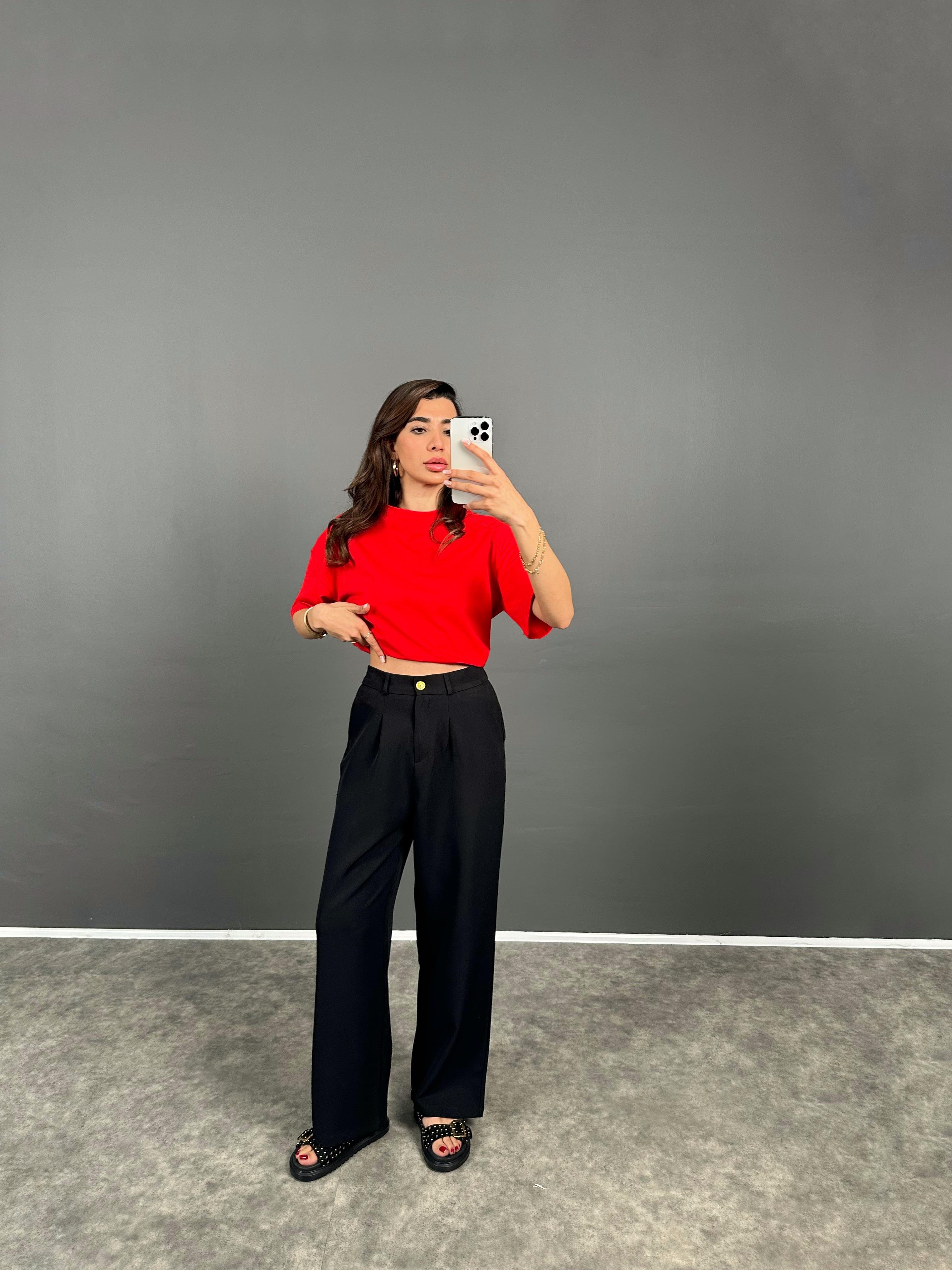 Siyah GK Gold Düğmeli Beli Lastikli PantolonGausPANTOLONGU008099