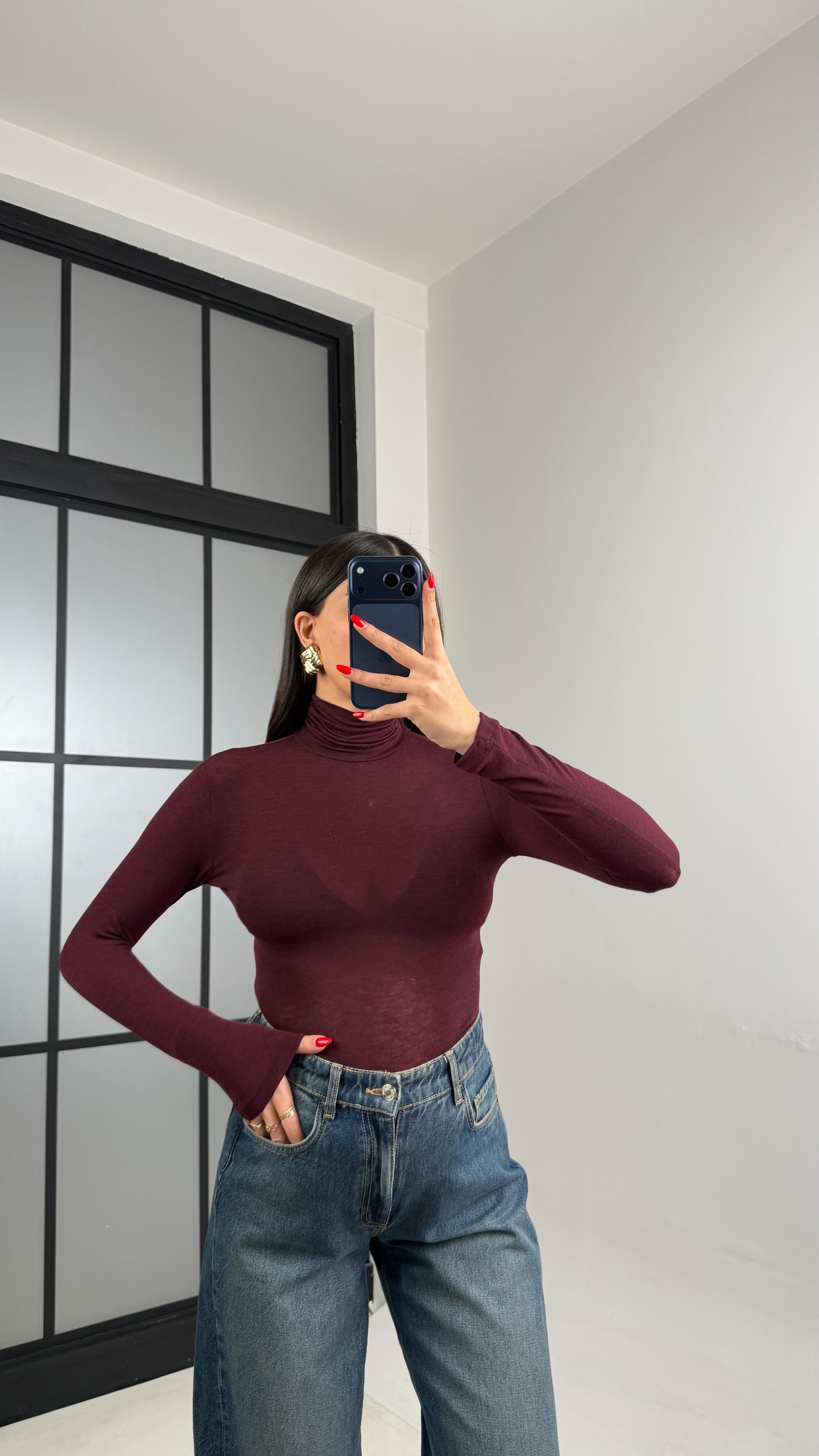 Mürdüm Transparan Boğazlı Bluz GAUS-01061GAUSBLUZGAUS-01061