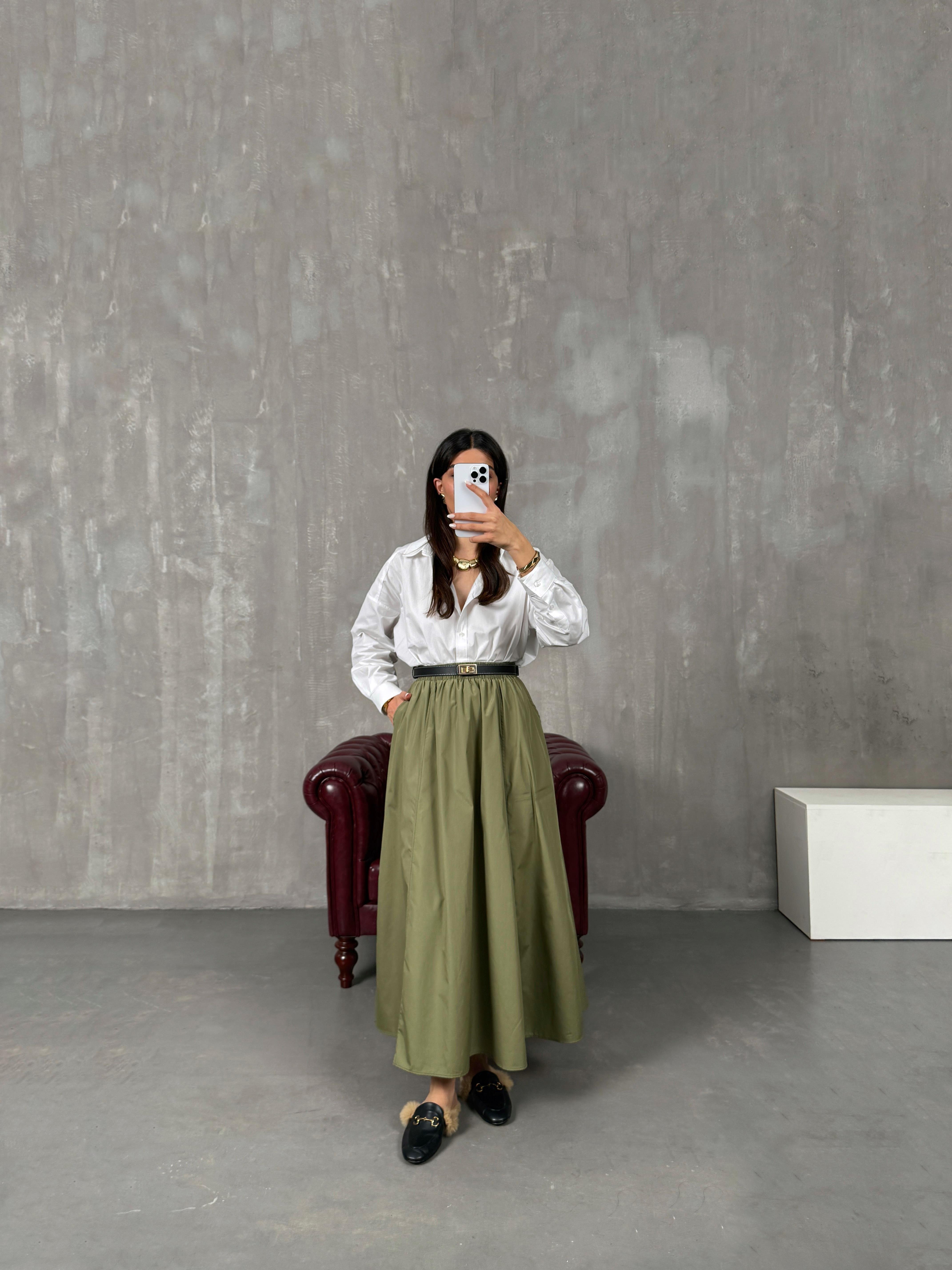 جرايس تنورة قماش بوبلين كاكي