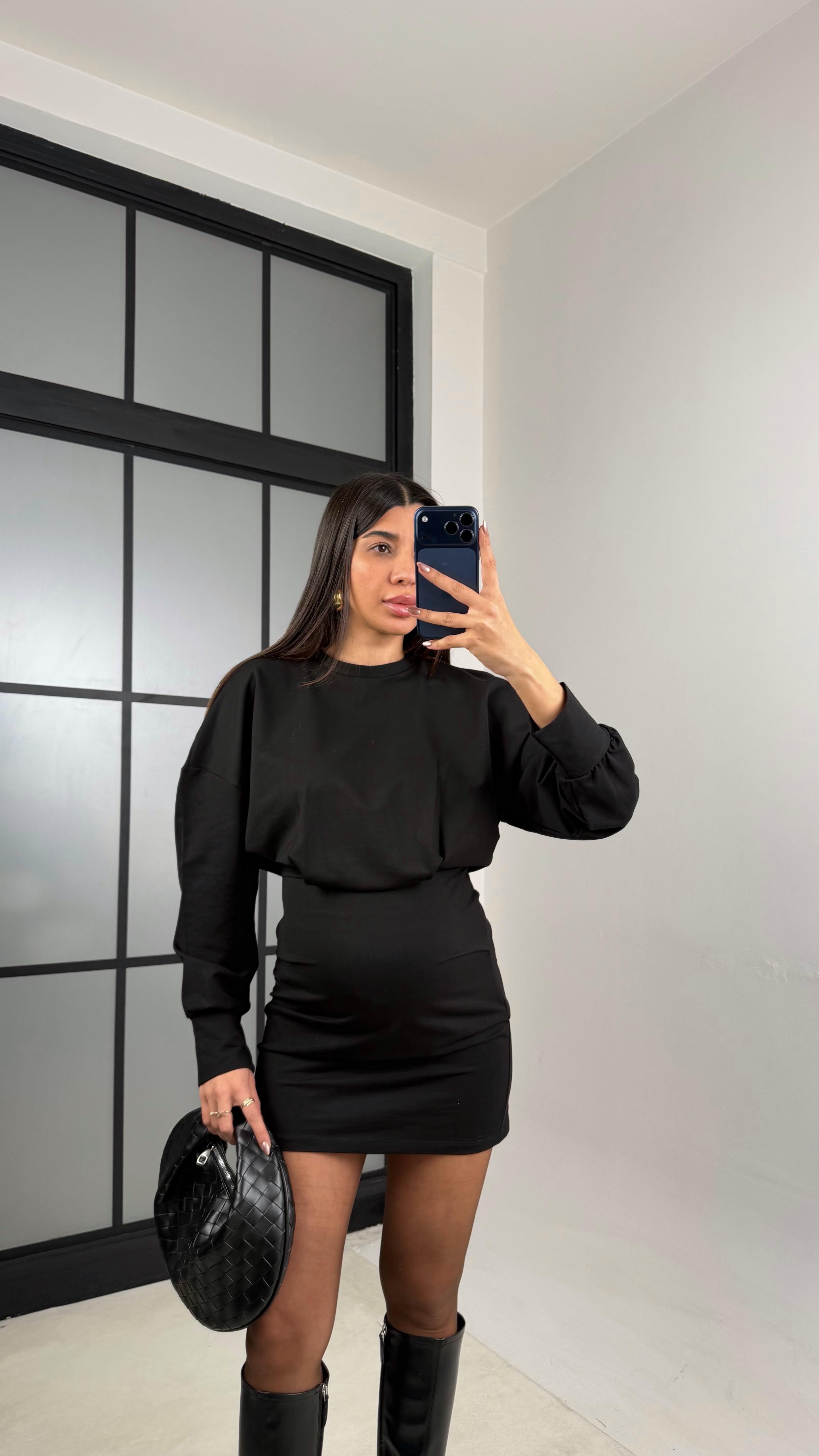 Siyah Basic İki İplik Elbise GAUS-01067GAUSELBİSEGAUS-01067