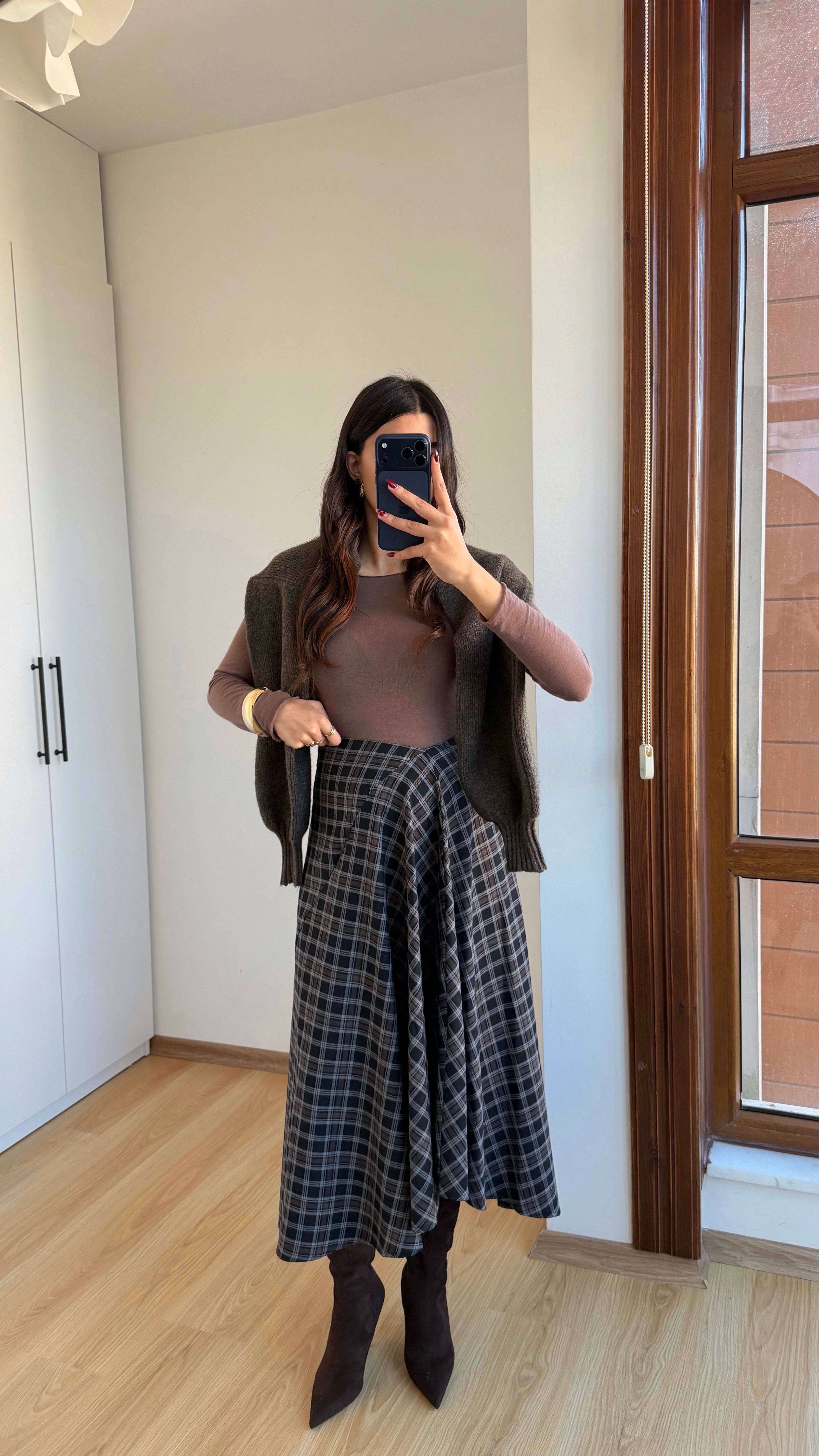 Siyah Premium Kareli Etek GAUS-00770GAUSETEKGAUS-00770