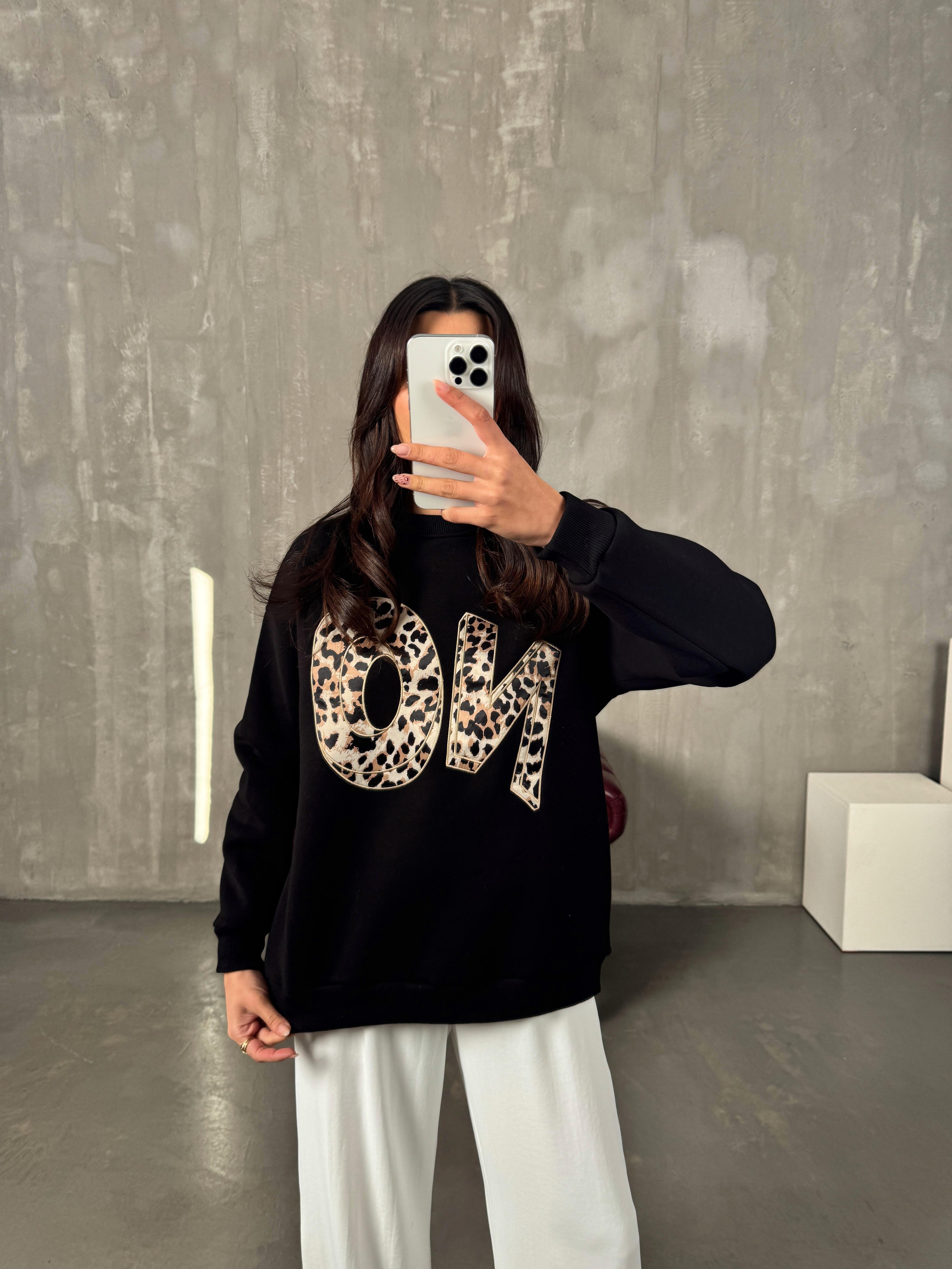 Monaco Siyah Leopar No Baskılı SweatGausSWEATSHIRTGU00904136
