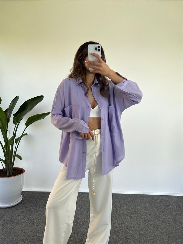 Caliope Lila Keten Oversize GömlekGausGÖMLEKGU001185