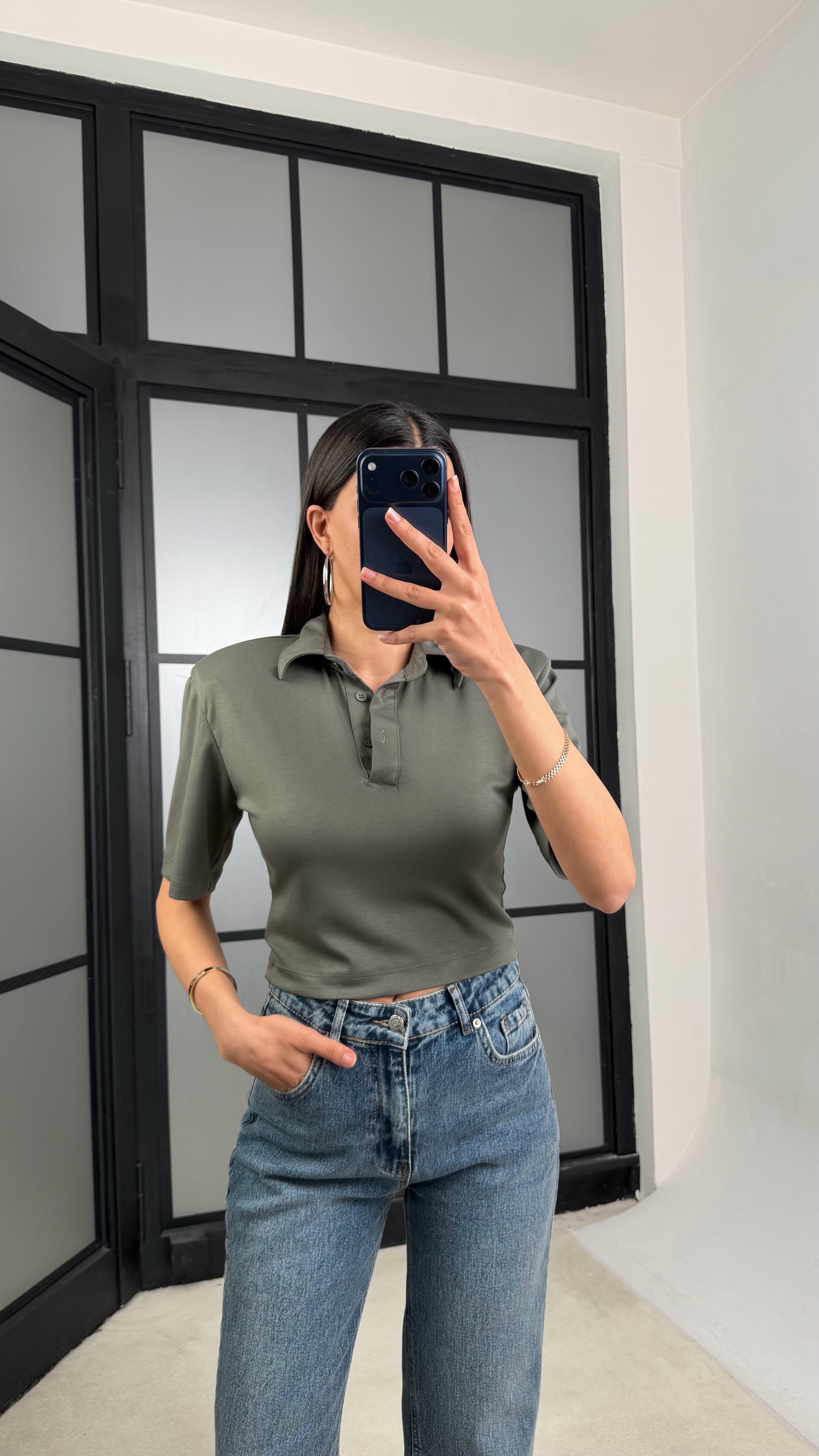 Yeşil Vatkalı Polo Yaka Tshirt GAUS-01419GAUSTSHIRTGAUS-01419