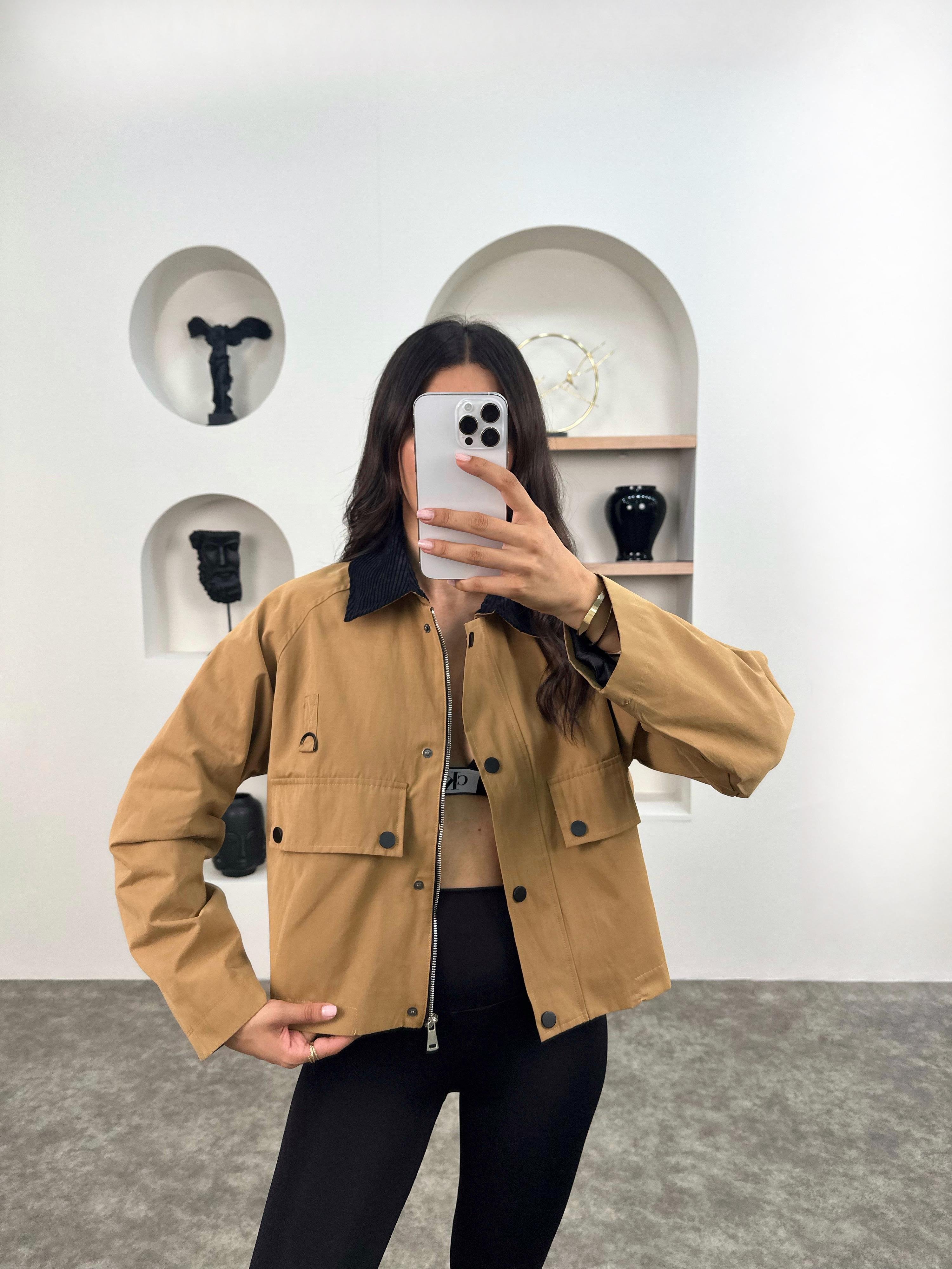 ZR Camel Astarlı Cepli Muadil Ceket