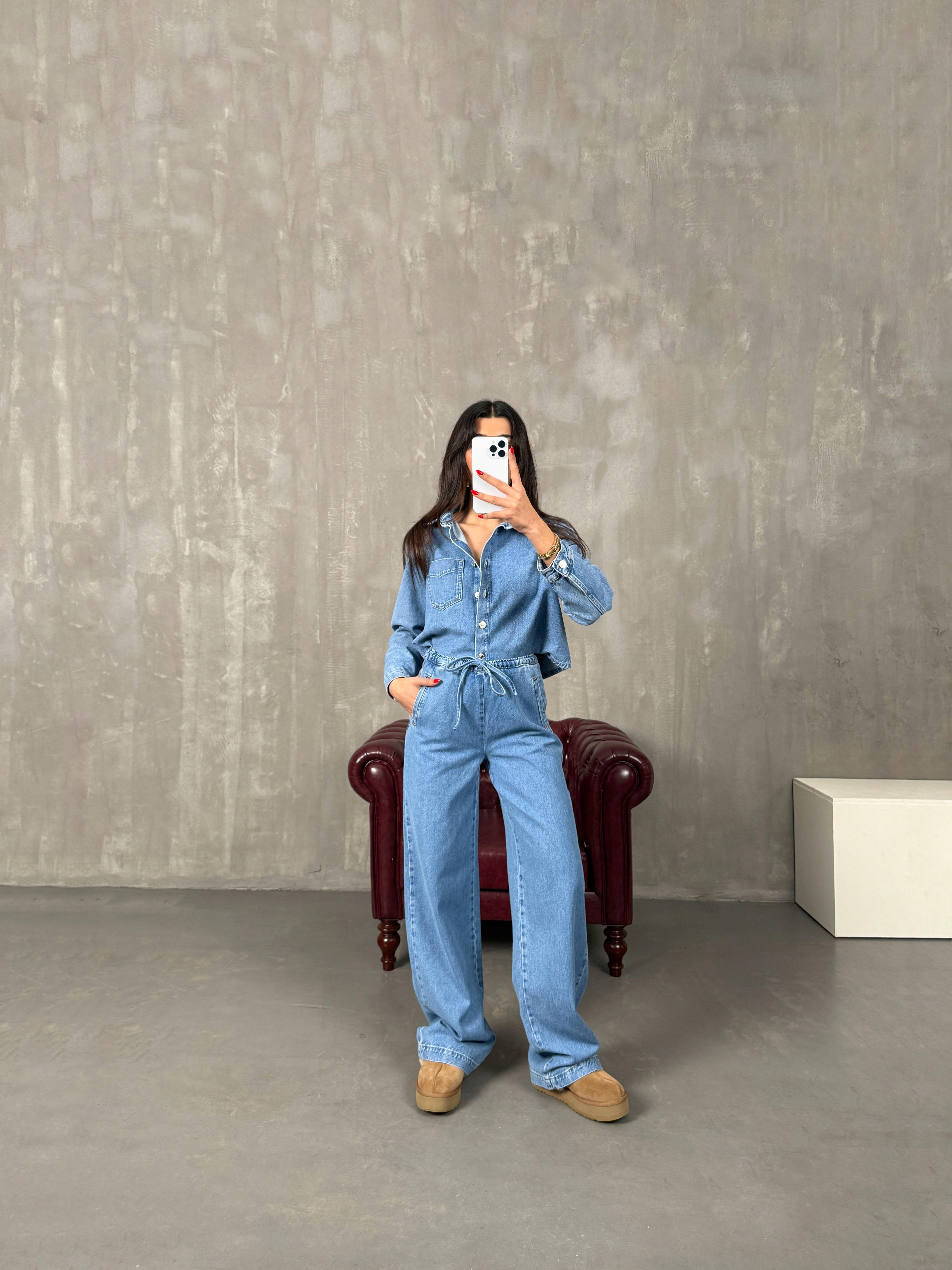 Ravita Açık Mavi Düğmeli Tasarım Premium Denim Takım