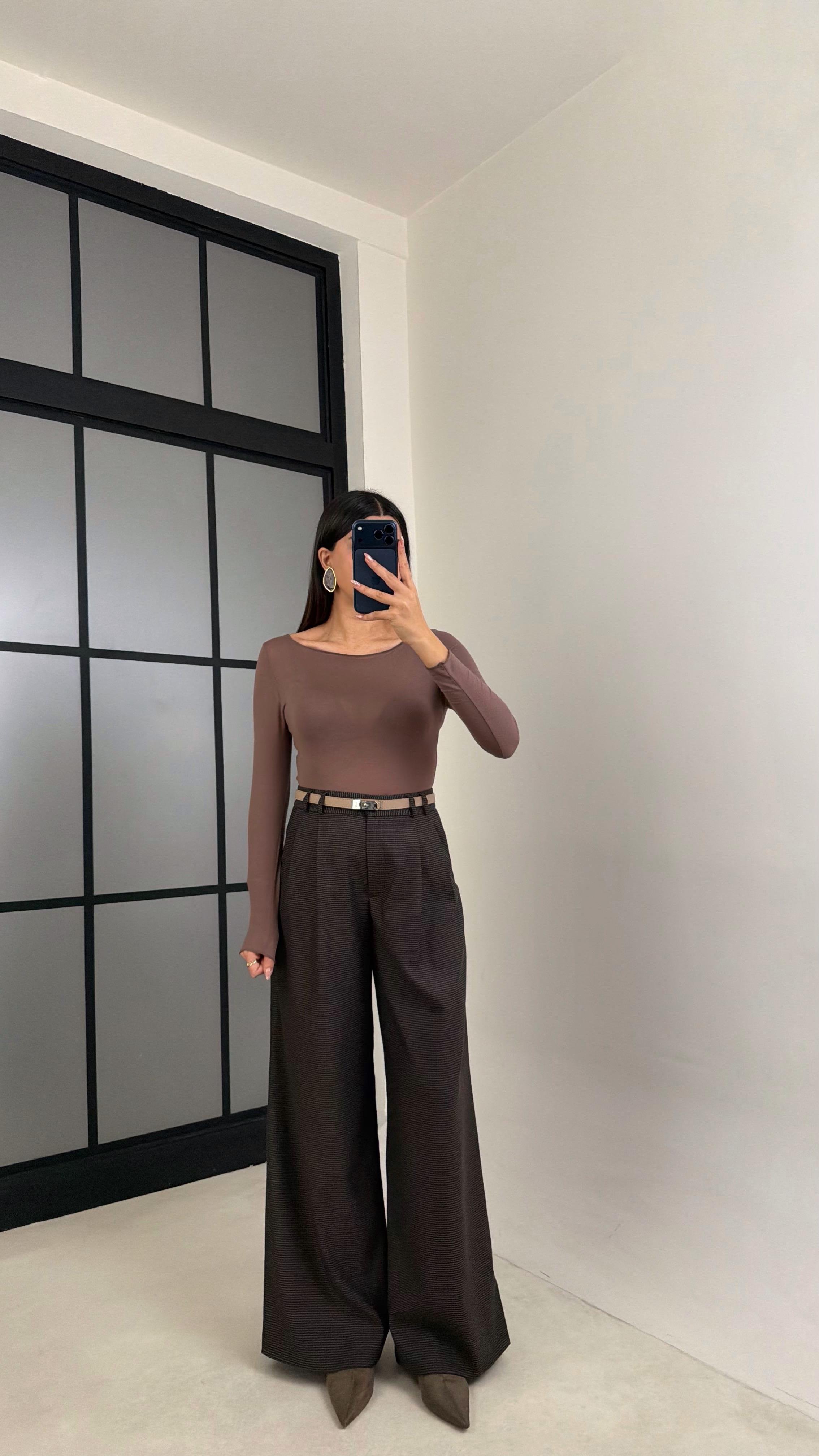 Kahve Pile Detaylı Desenli Kumaş Pantolon GAUS-00911GAUSPANTOLONGAUS-00911