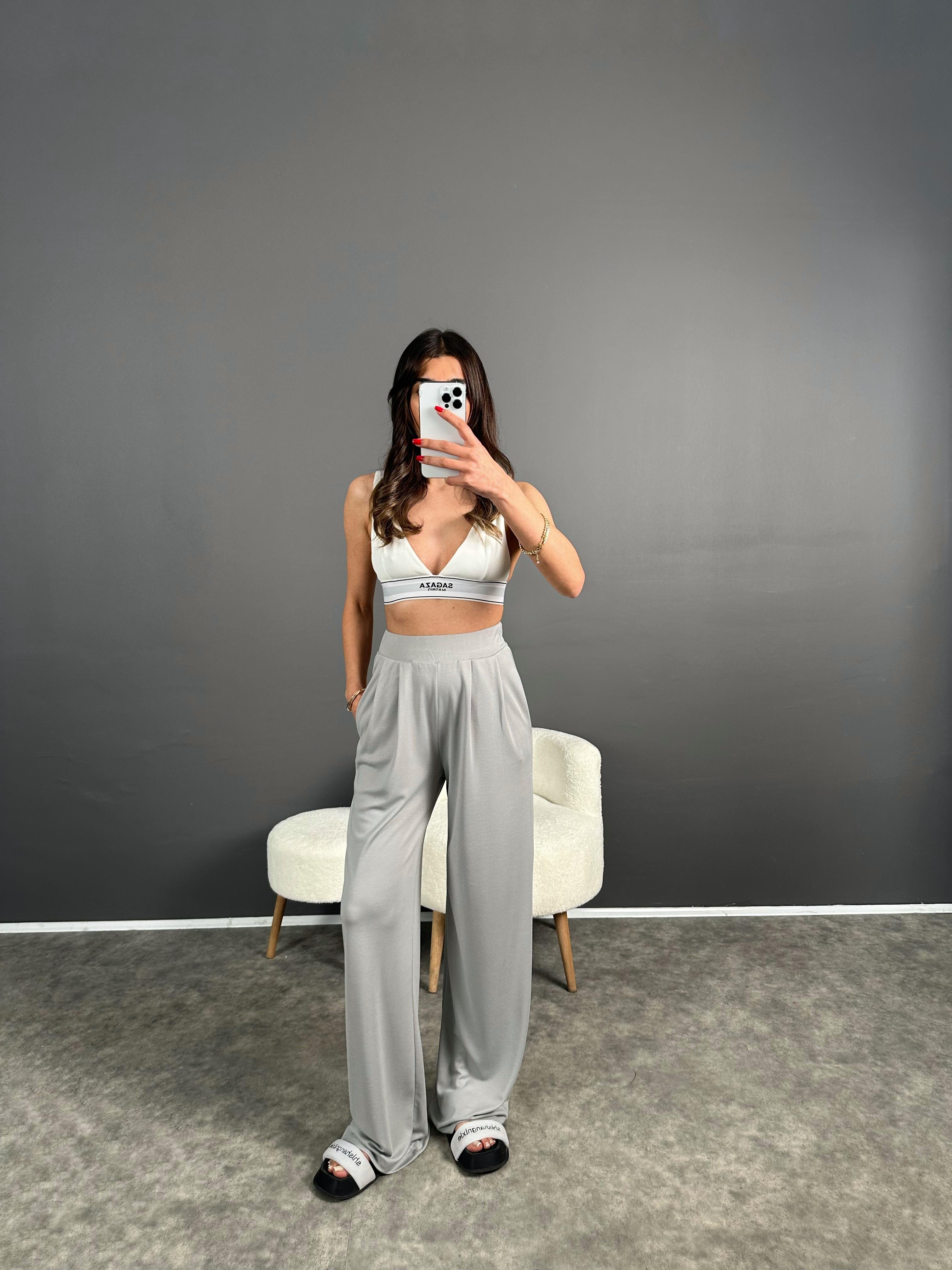 Anja Açık Gri Pike Modal Kumaş PantolonGausPANTOLONGU007169