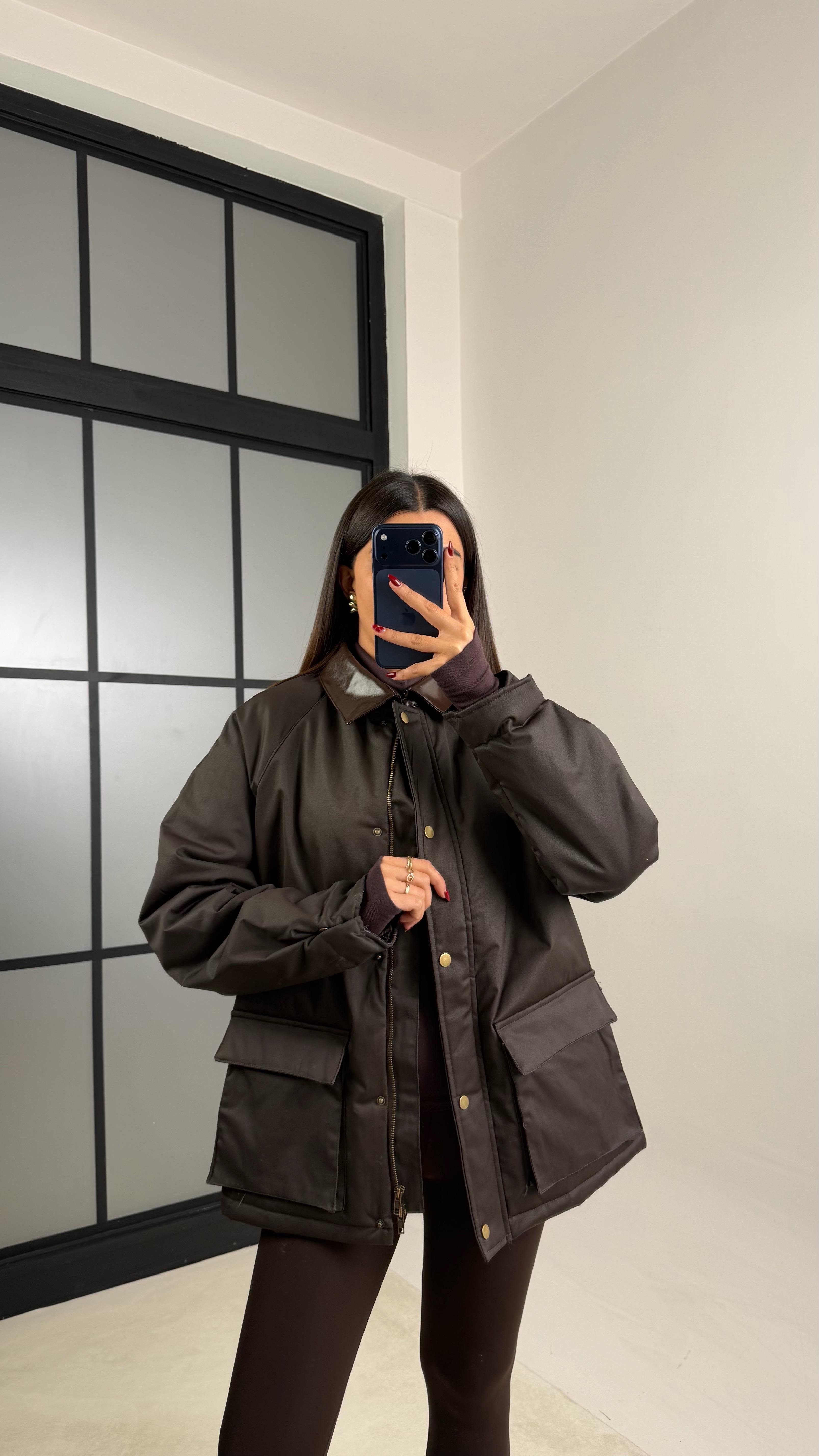 Acı Kahve Deri Yakalı Çıtçıt Düğmeli Astarlı Premium Mont GAUS-00737GAUSMONTGAUS-00737