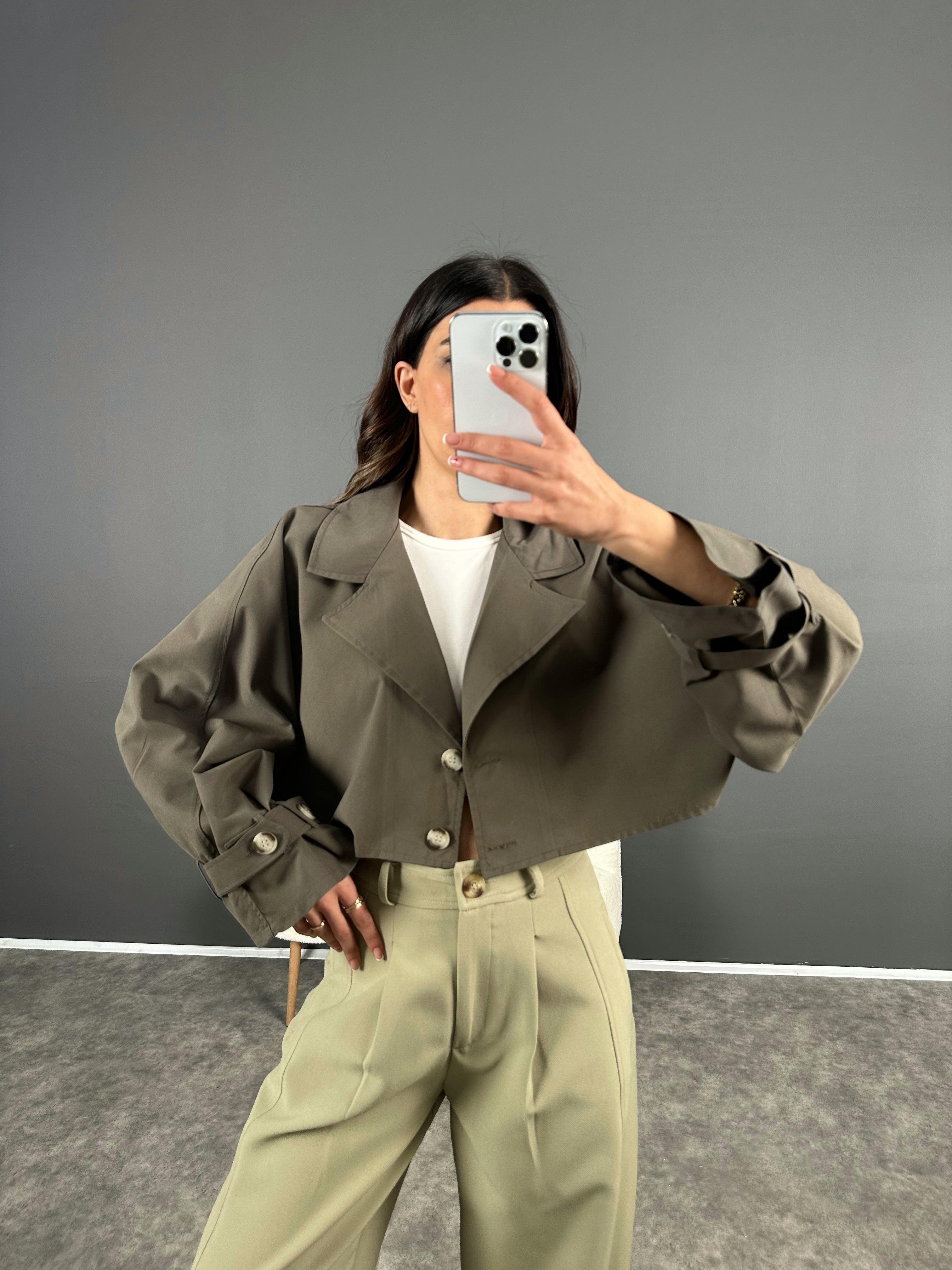 Haki Crop Yasara Kol TrençGausCEKETGU004576