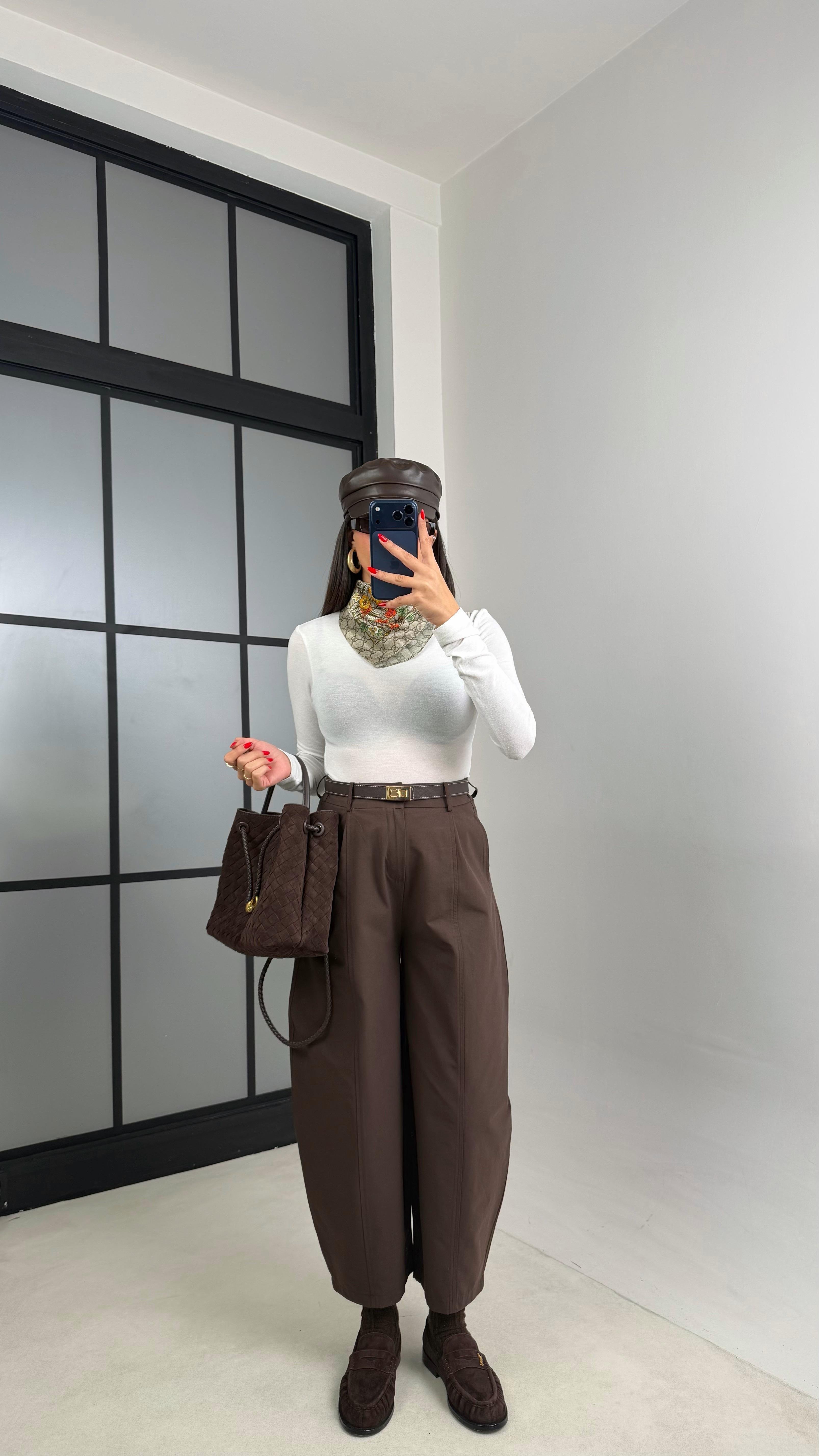 Kahve Beli Lastikli Poplin Balon Pantolon GAUS-00915GAUSPANTOLONGAUS-00915