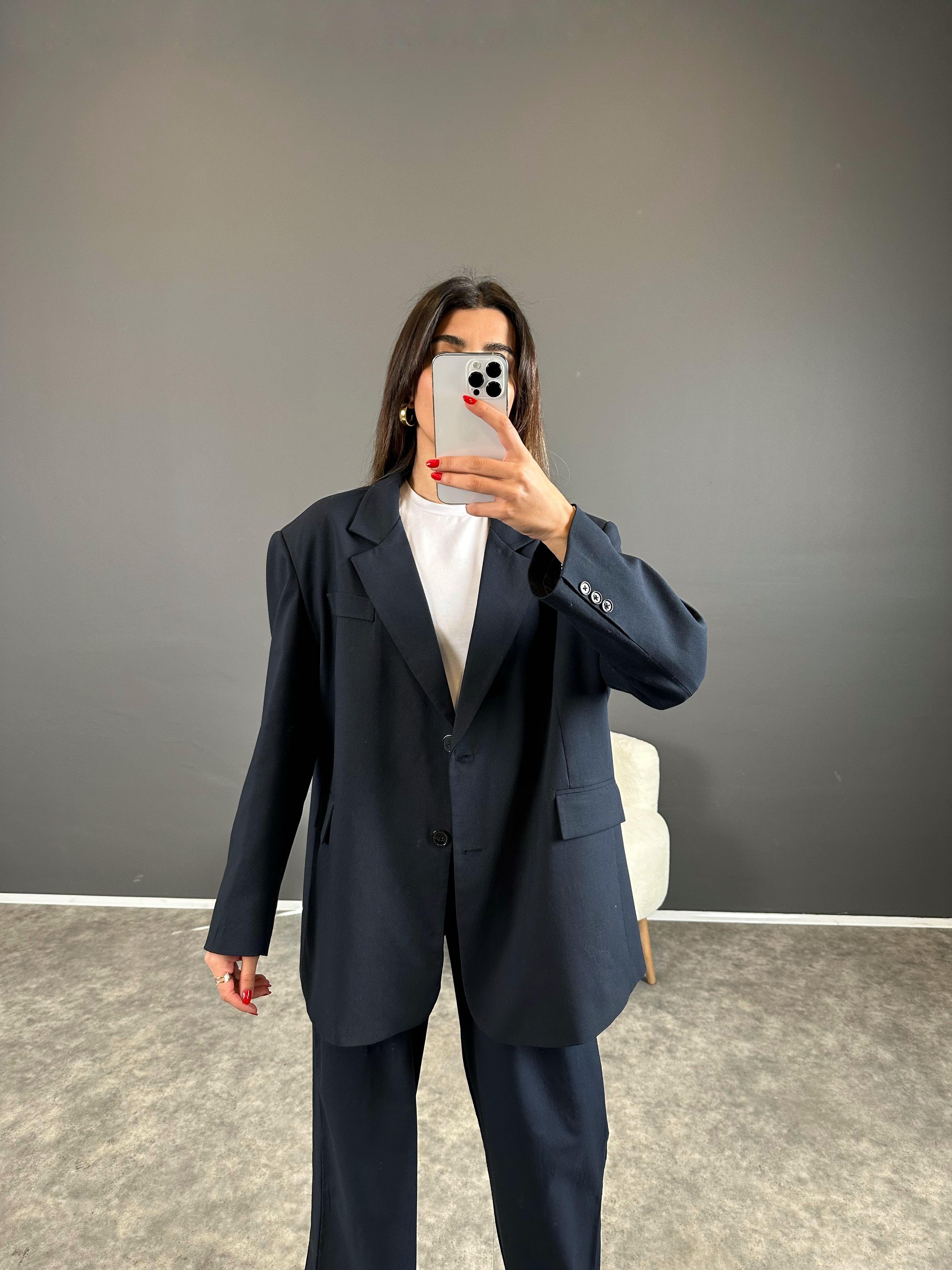 Pascal Lacivert Oversize Astarlı Blazer CeketGausCEKETGU004271