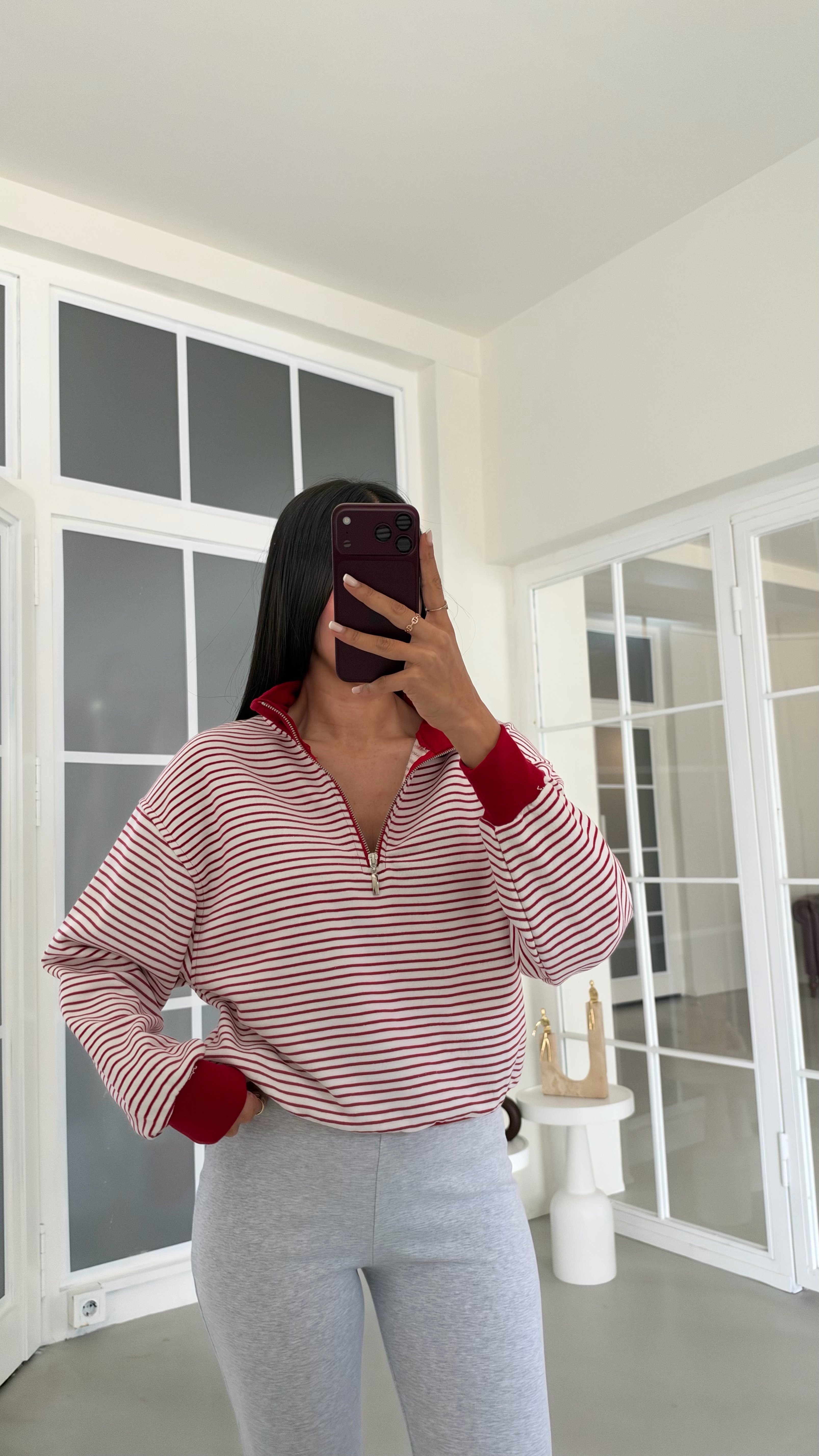 Kırmızı Fermuarlı Çizgili Sweatshirt GAUS-02129GAUSSWEATSHIRTGAUS-02129