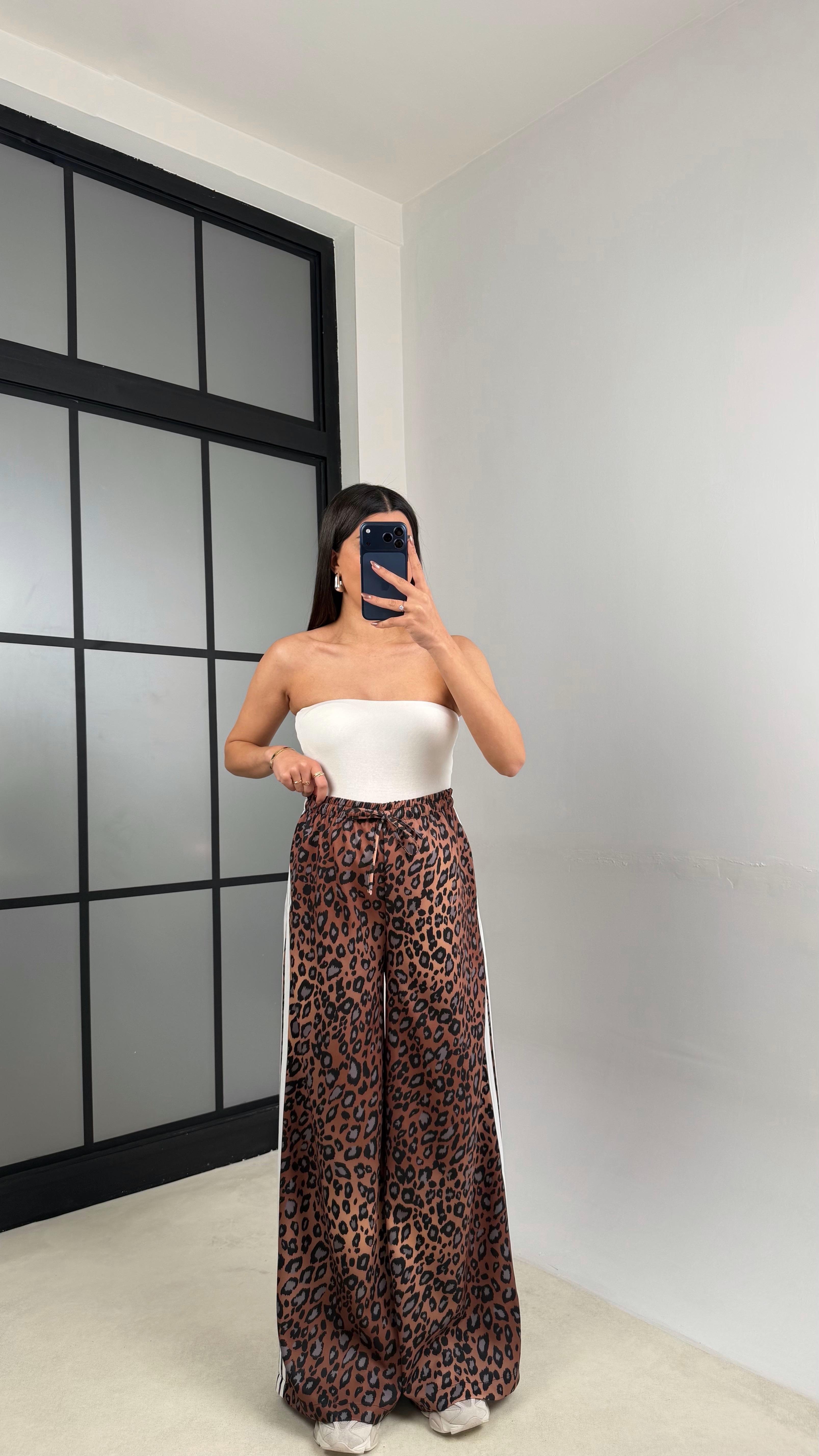 Leopar Şerit Detaylı Beli Lastikli Pantolon GAUS-01141GAUSPANTOLONGAUS-01141