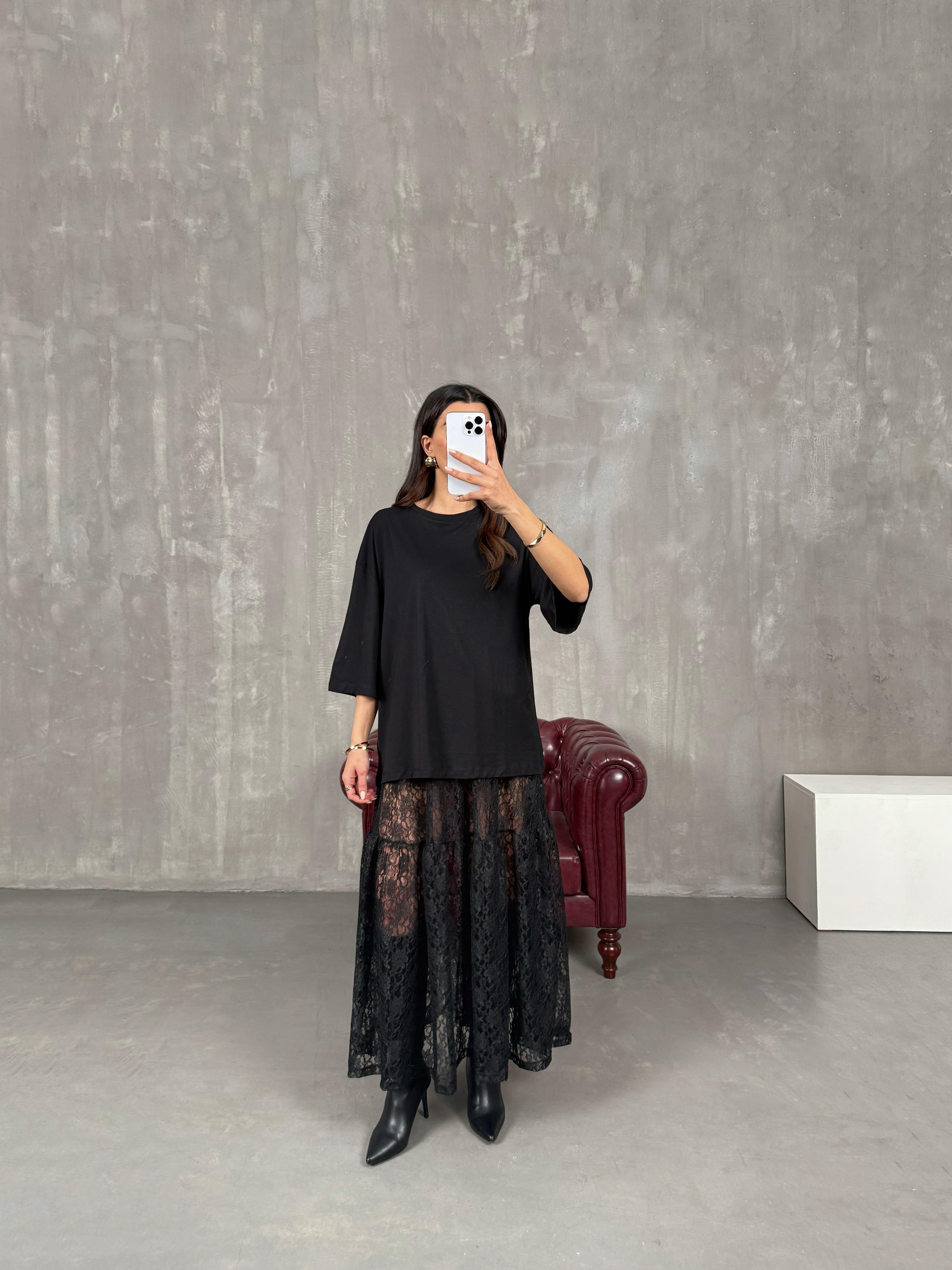 Lesda Siyah Transparan Tül Etek