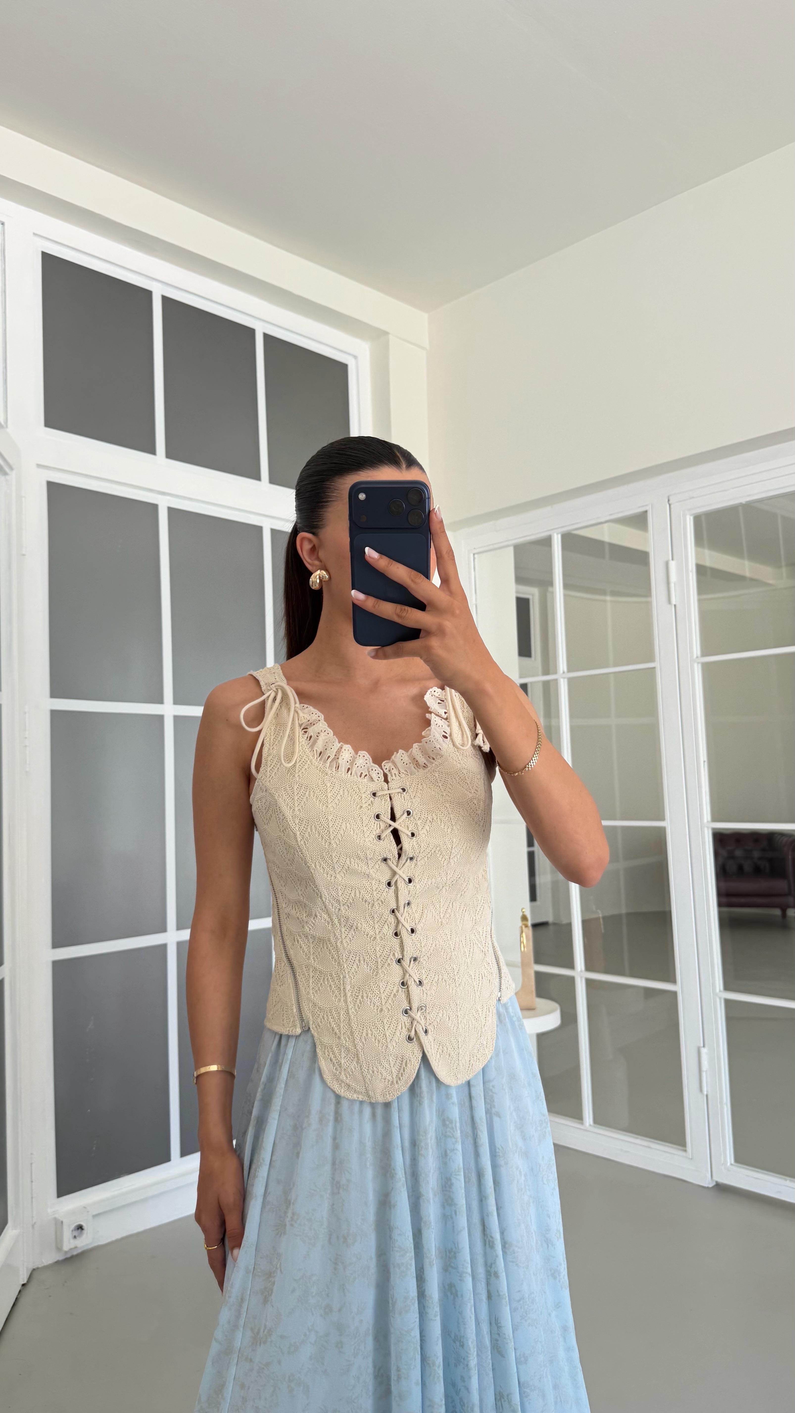 Krem Fistolu Yan Fermuarlı Korse GAUS-01704GAUSBLUZGAUS-01704