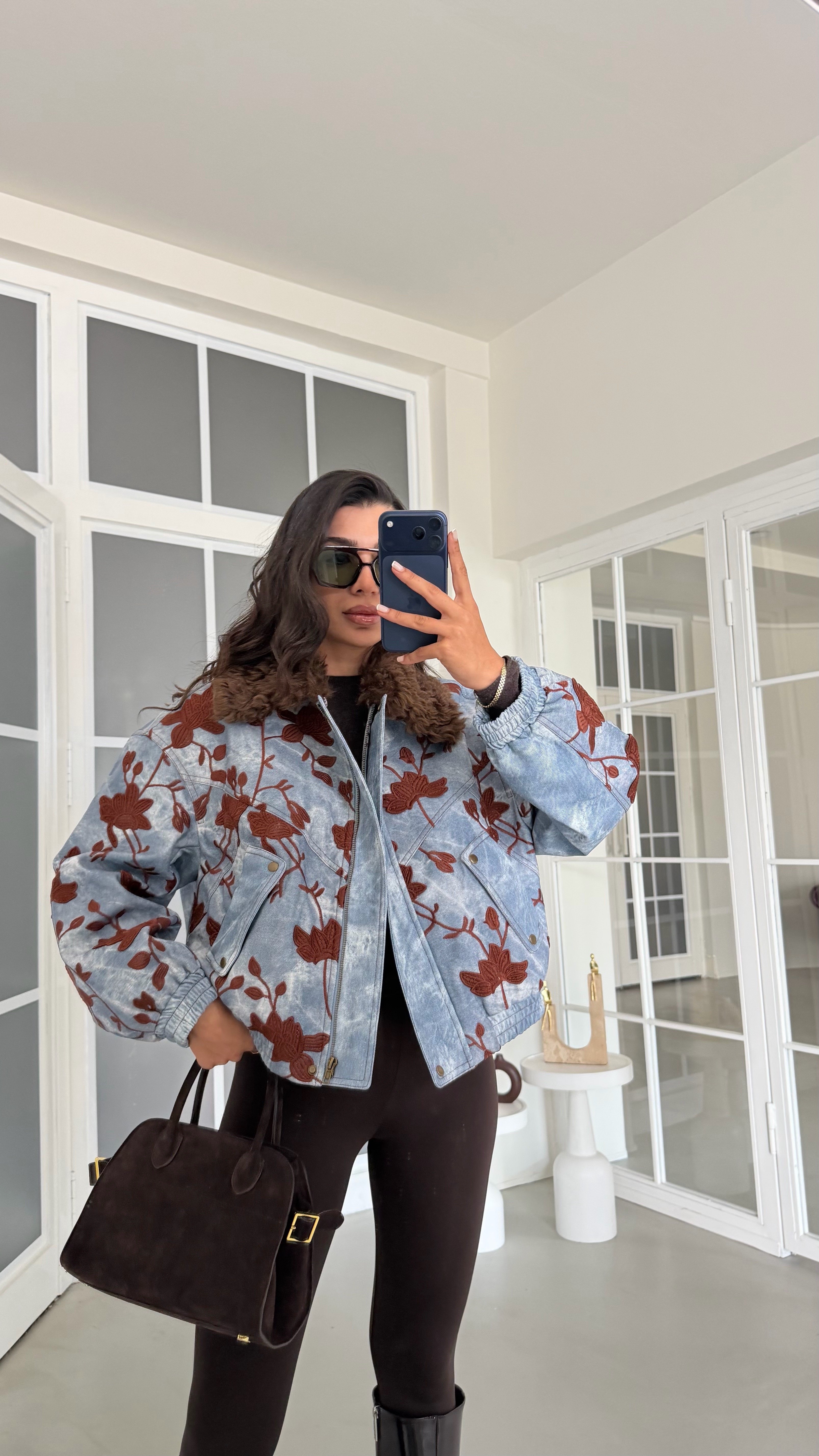 Mavi Kürk Yakalı Nakışlı Astarlı Premium Ceket GAUS-02165GAUSJacketsGAUS-02165