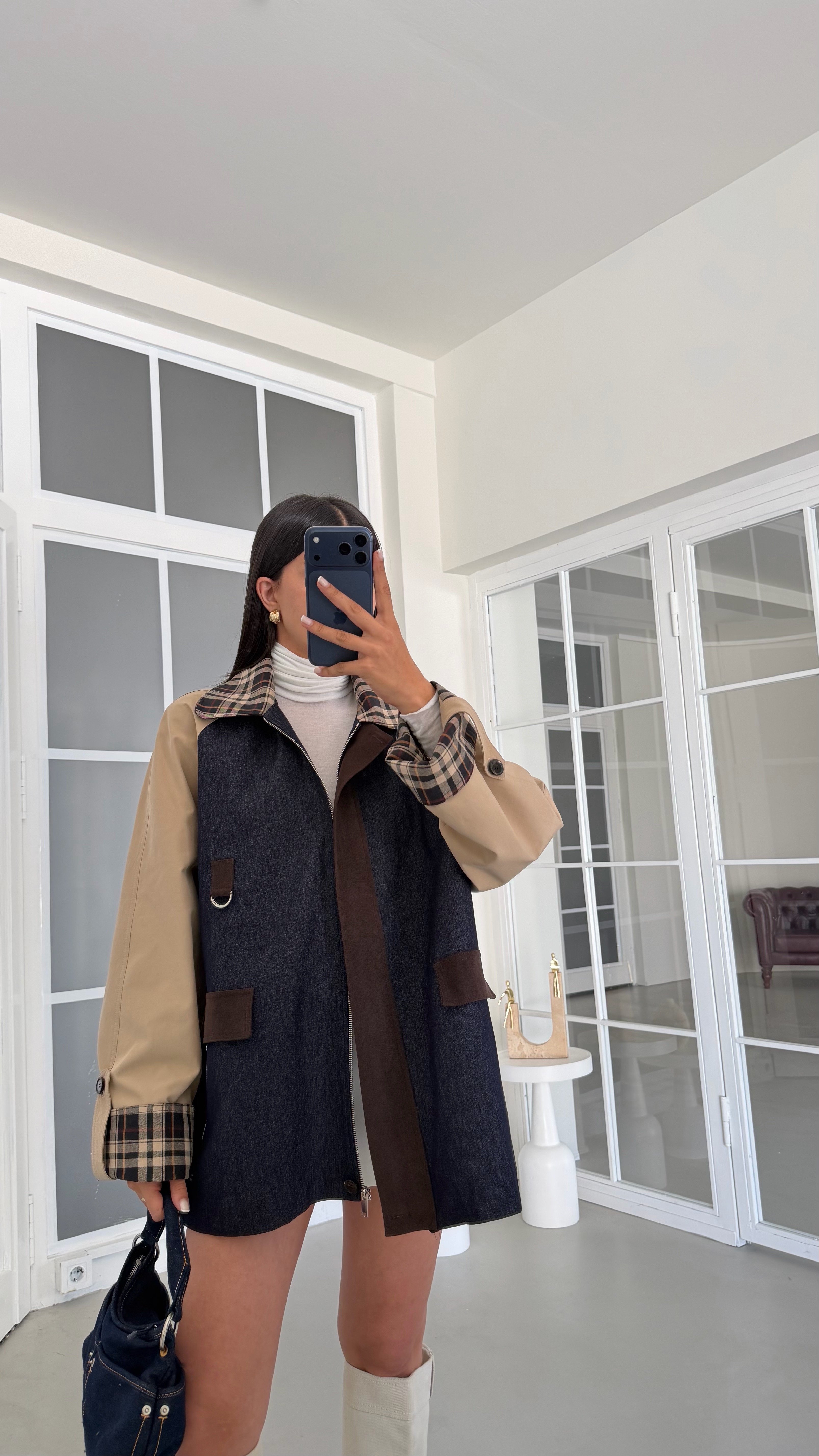 Çok Renkli Astarlı Ekoseli Cep Detaylı Denim Ceket GAUS-02068GAUSJacketsGAUS-02068