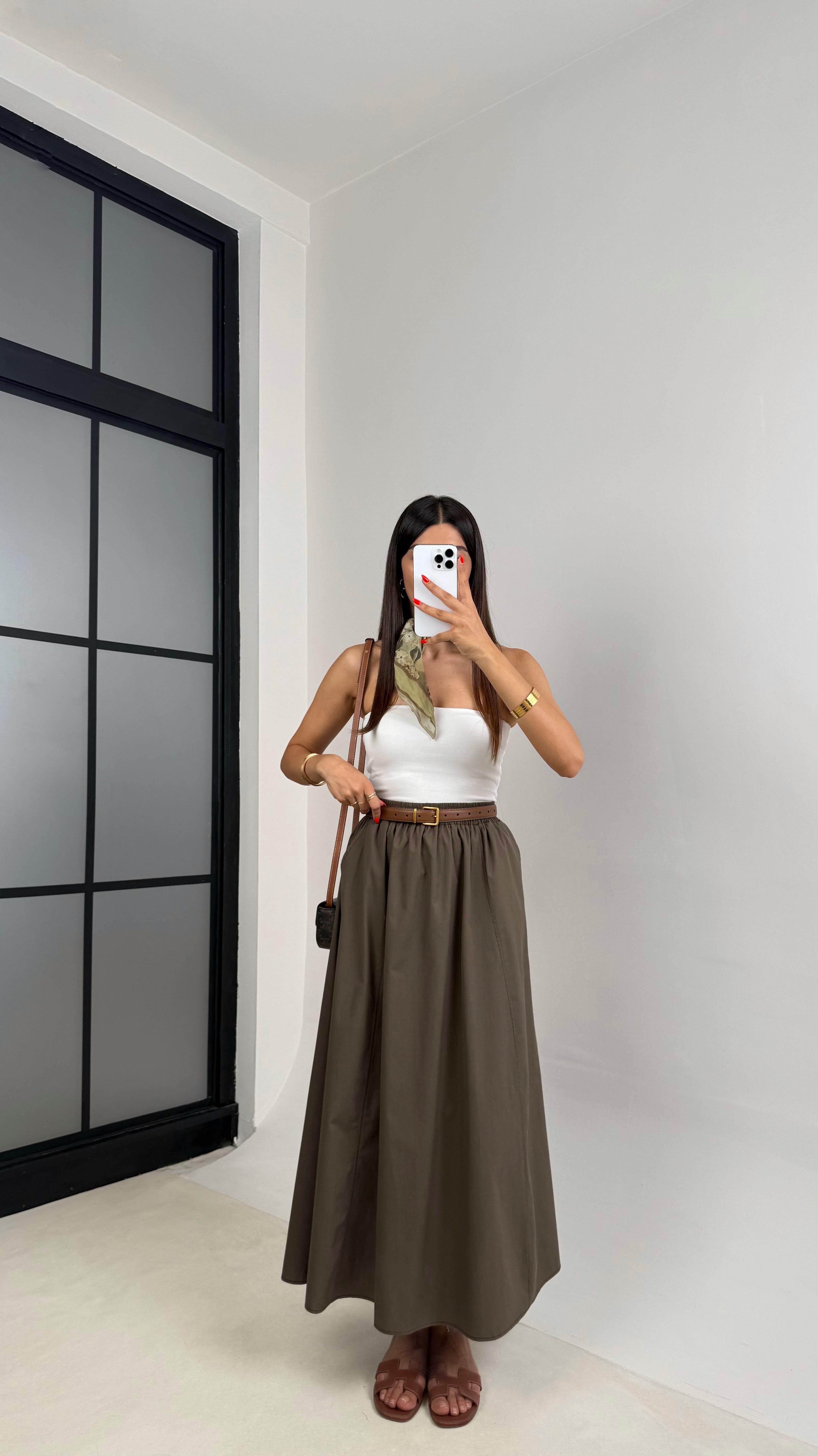 Haki Beli Lastikli Cepli Poplin Etek GAUS-0041GAUSETEKGAUS-0041