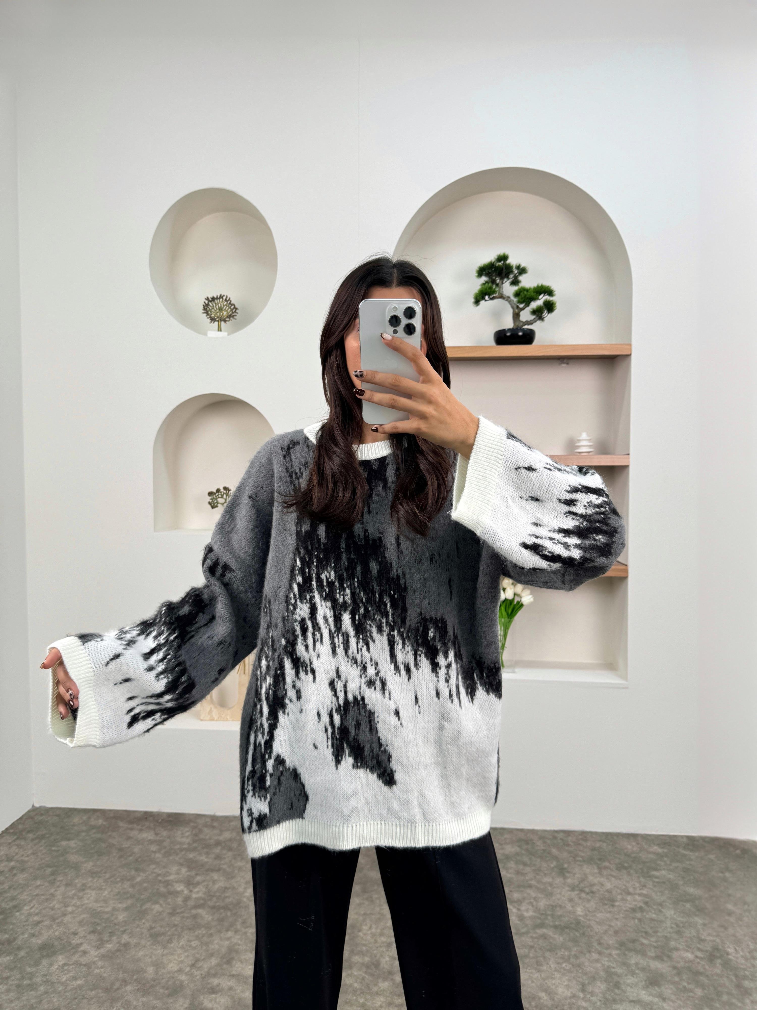 Dide Gri Desenli Triko Kazak