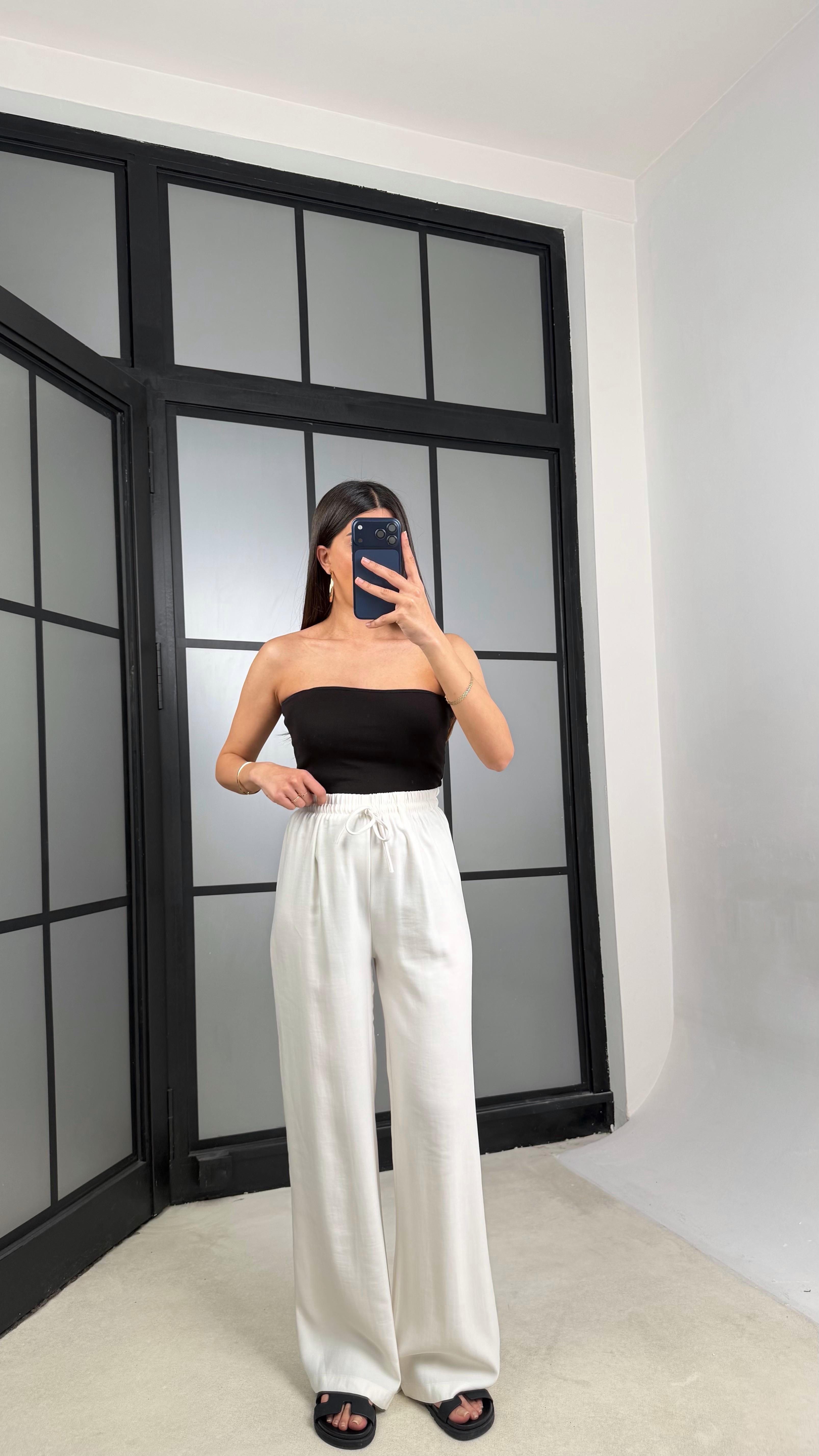 Ekru Beli Lastikli Tencel Pantolon GAUS-01331GAUSPANTOLONGAUS-01331