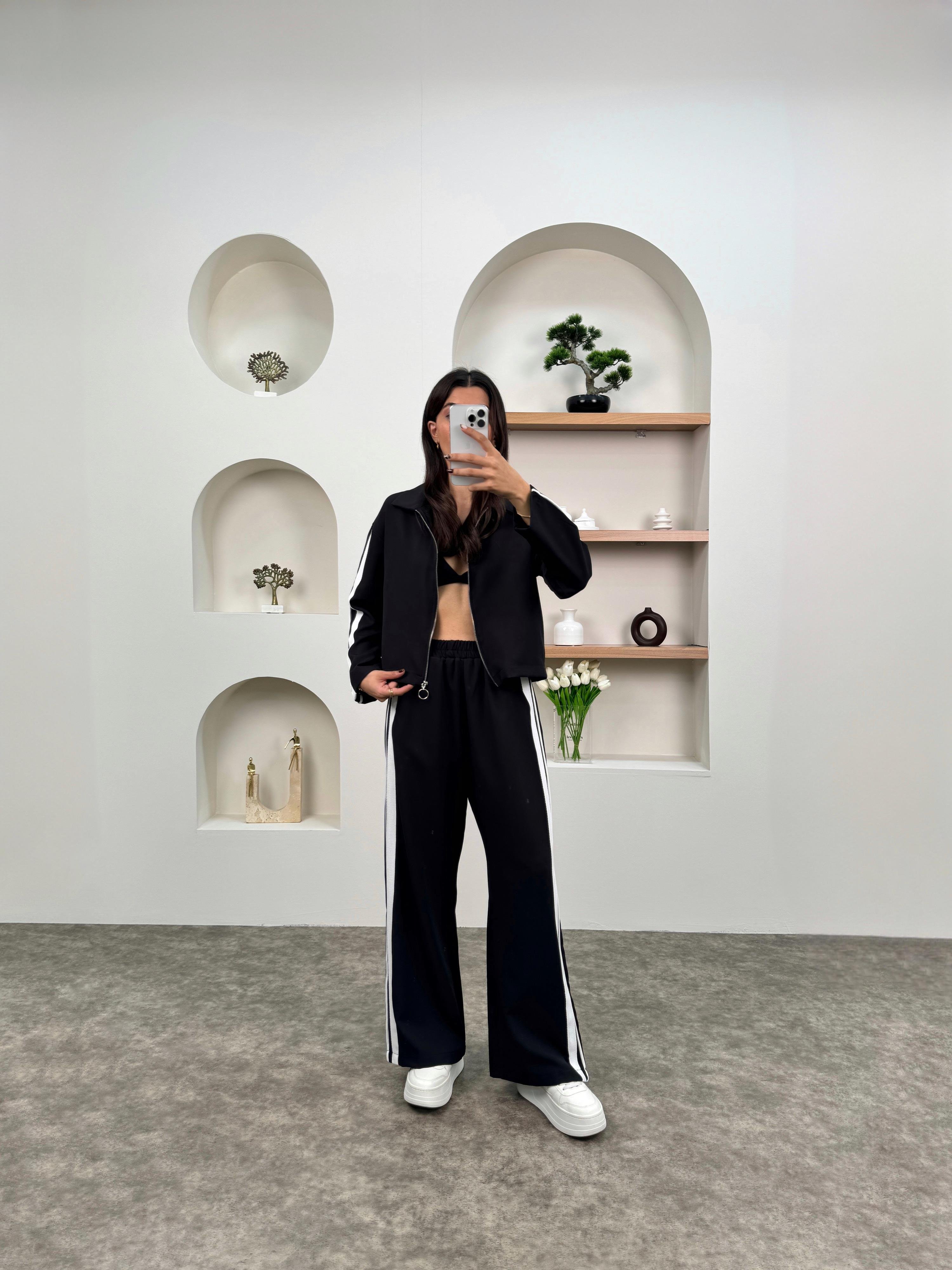 Ena Siyah Çizgili ZR Model Fermuarlı TakımGausTAKIMGU00903699