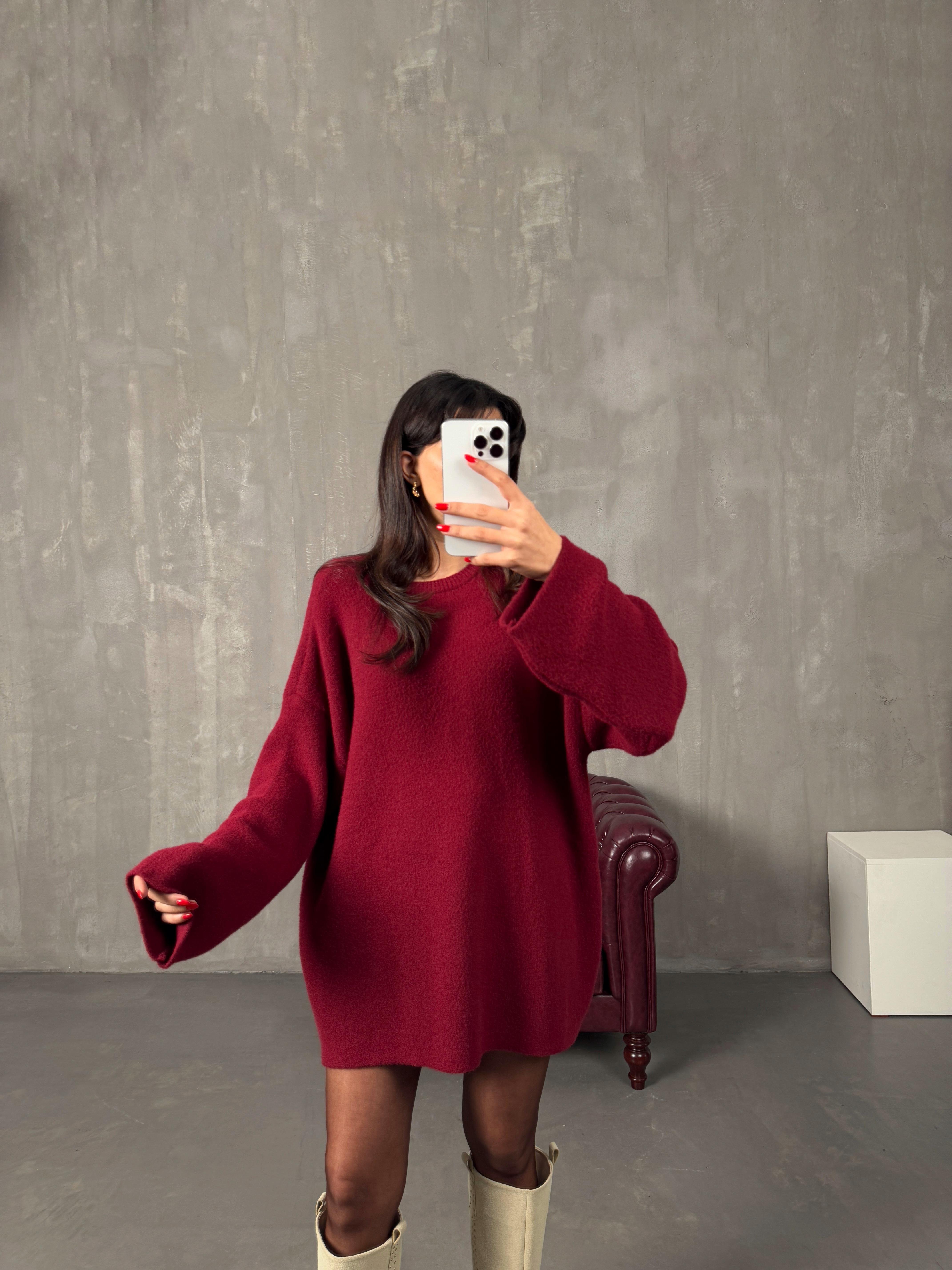 Elite Bordo Yumuşak Triko Salaş Kazak