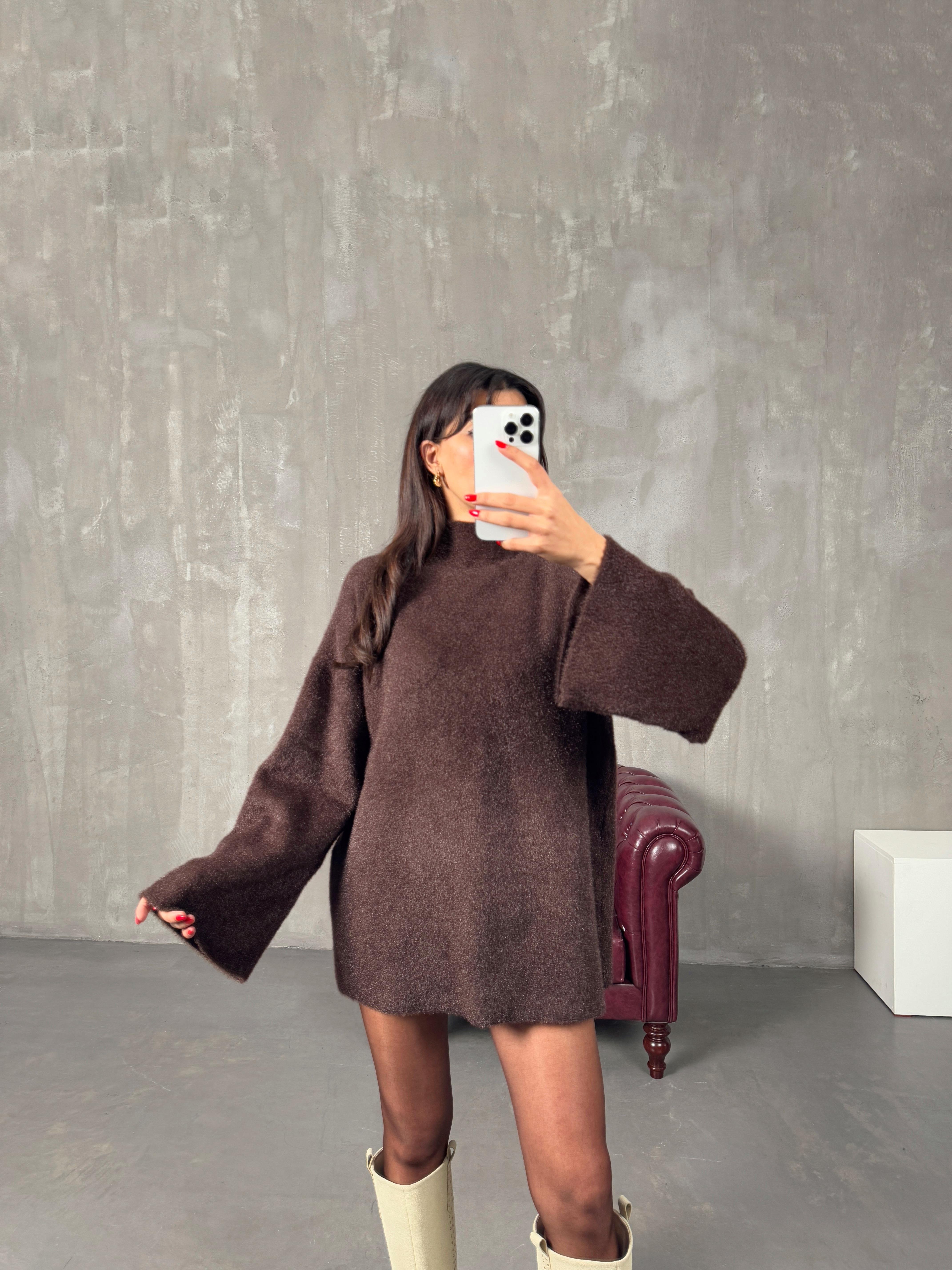 Roven Acı Kahve Yarım Balıkçı Yaka Yumuşak Triko Kazak