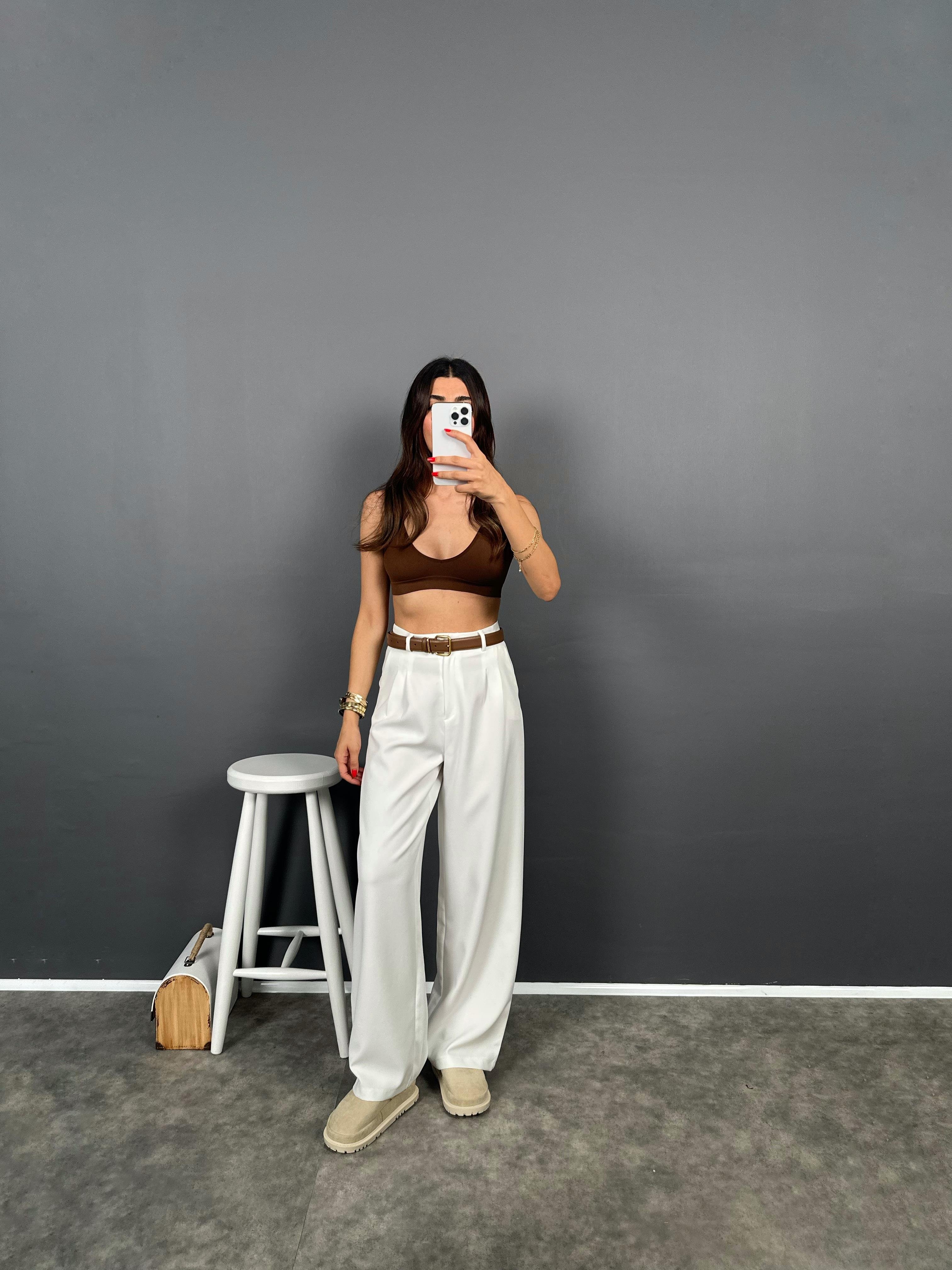 Fado Beyaz Kumaş Palazzo Pantolon