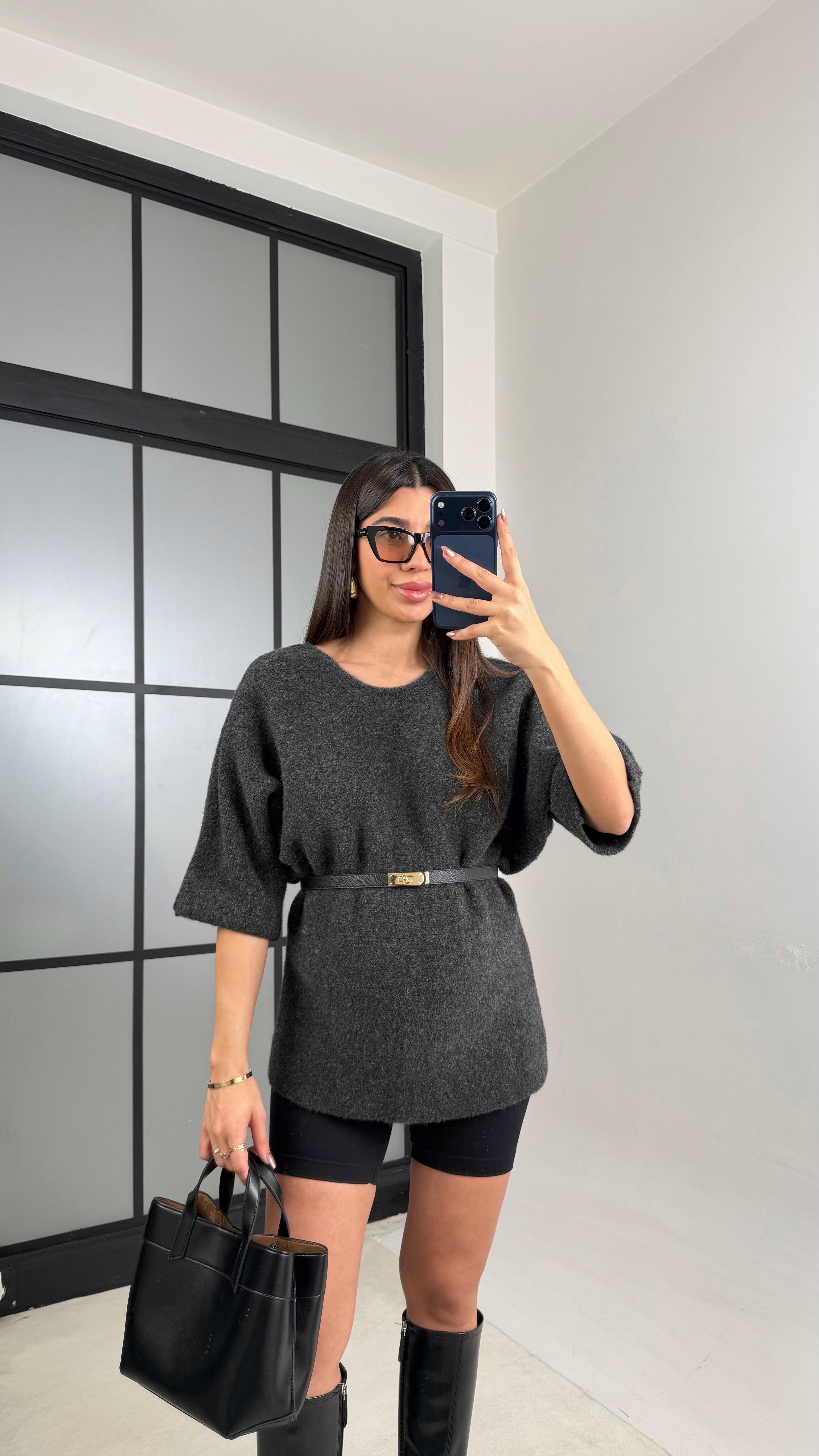 Antrasit Arkası Dantel Detaylı Kazak GAUS-01091GAUSKAZAKGAUS-01091