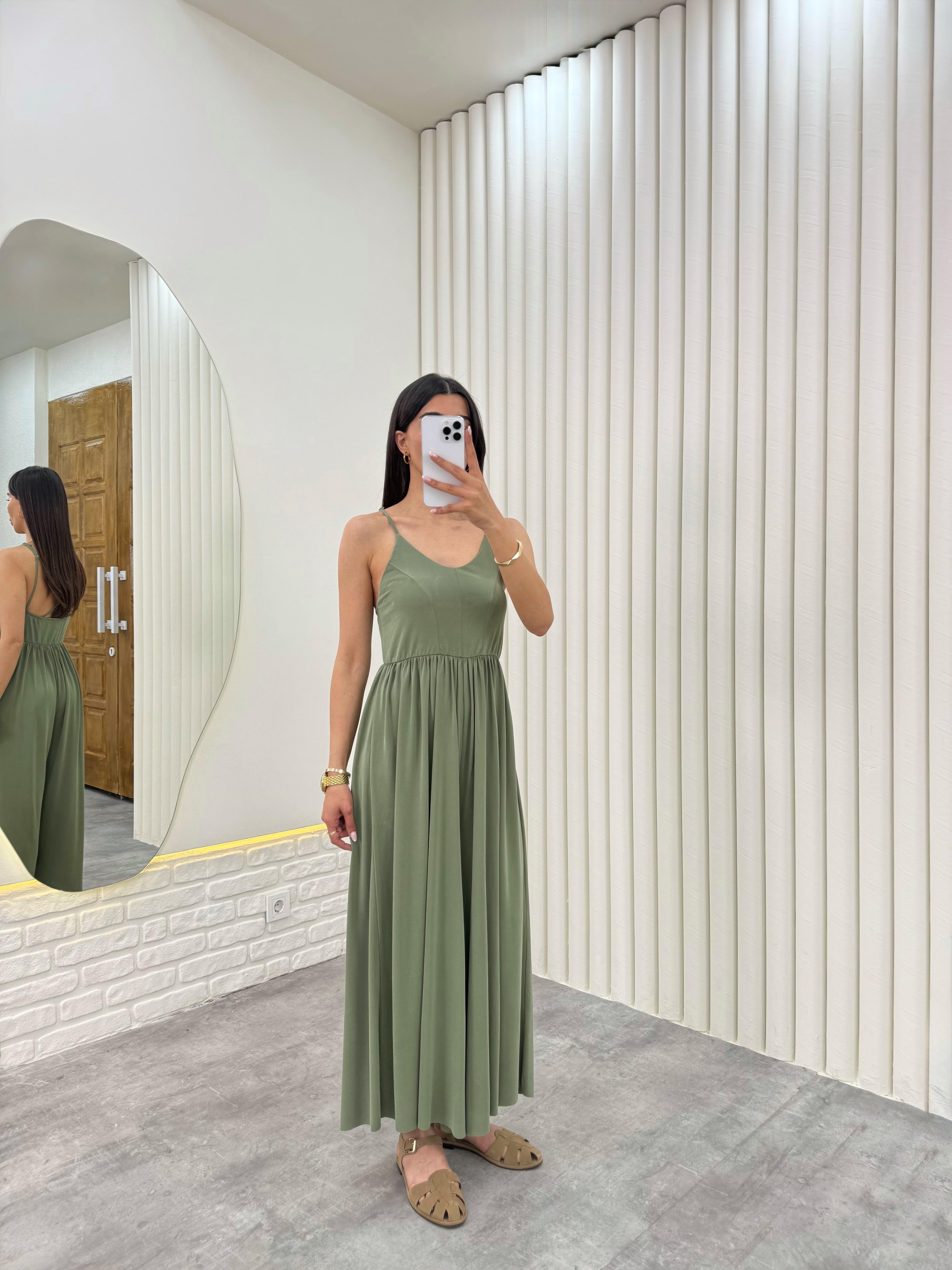 Yeşil Askısı Ayarlanabilir Modal Kumaş Tulum Gaus00331GausTULUMGU1001768