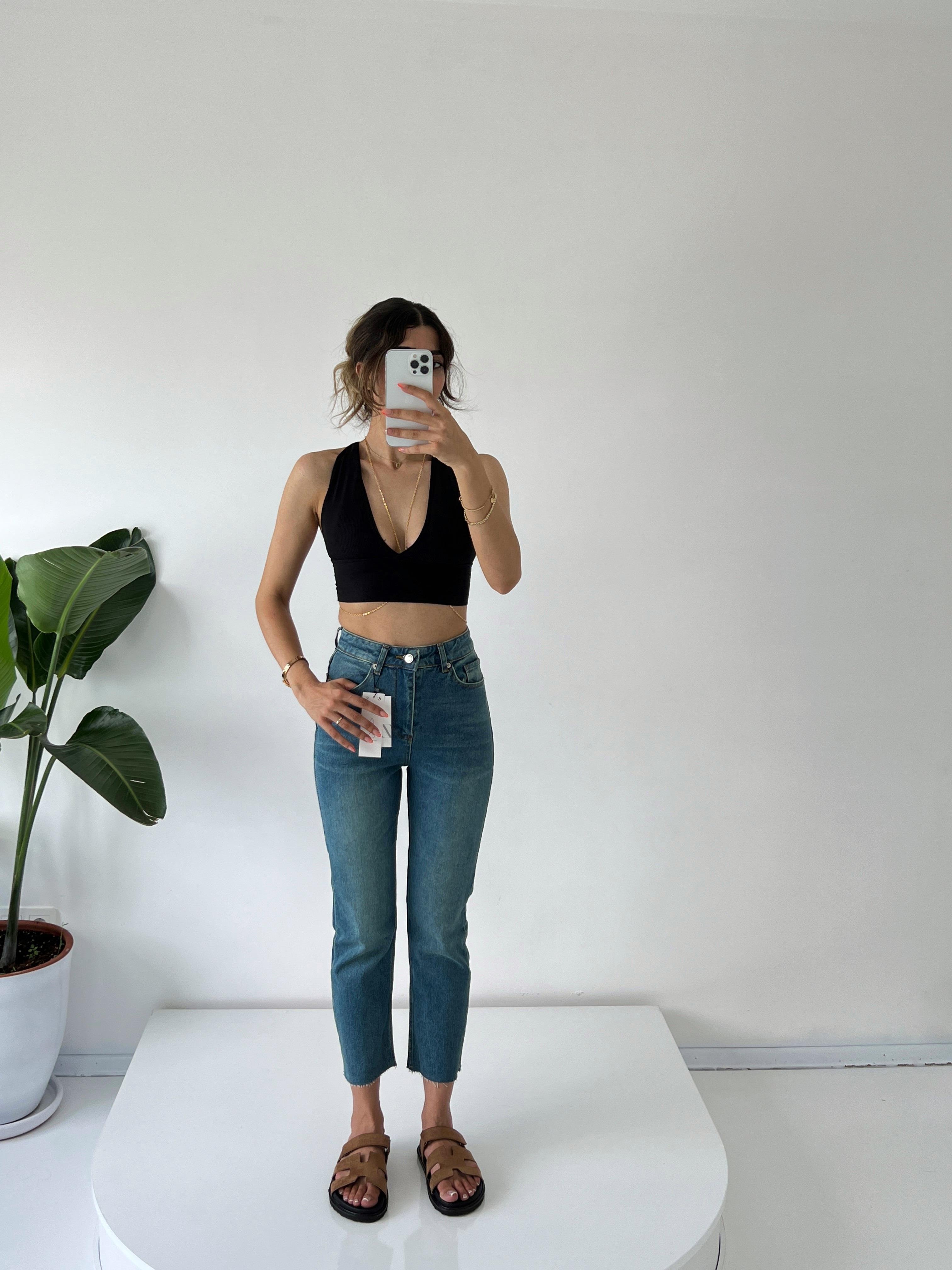 Dark Blue Yüksel Bel Slim Fit Jean